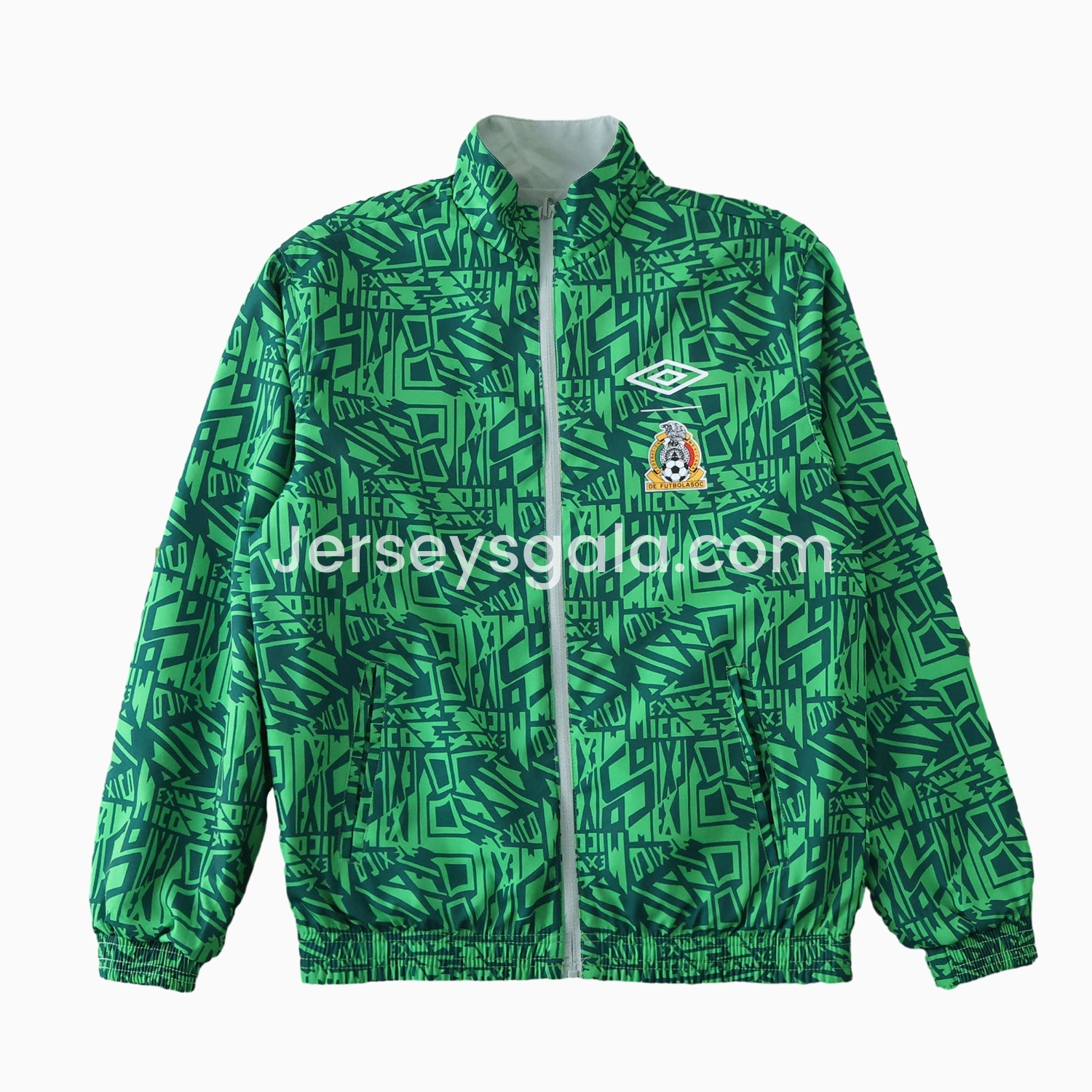 Retro Mexico 1994 Retro Style Double Sided Reversible Windbreaker - Green & Grey - SOCCERDEALSHOP