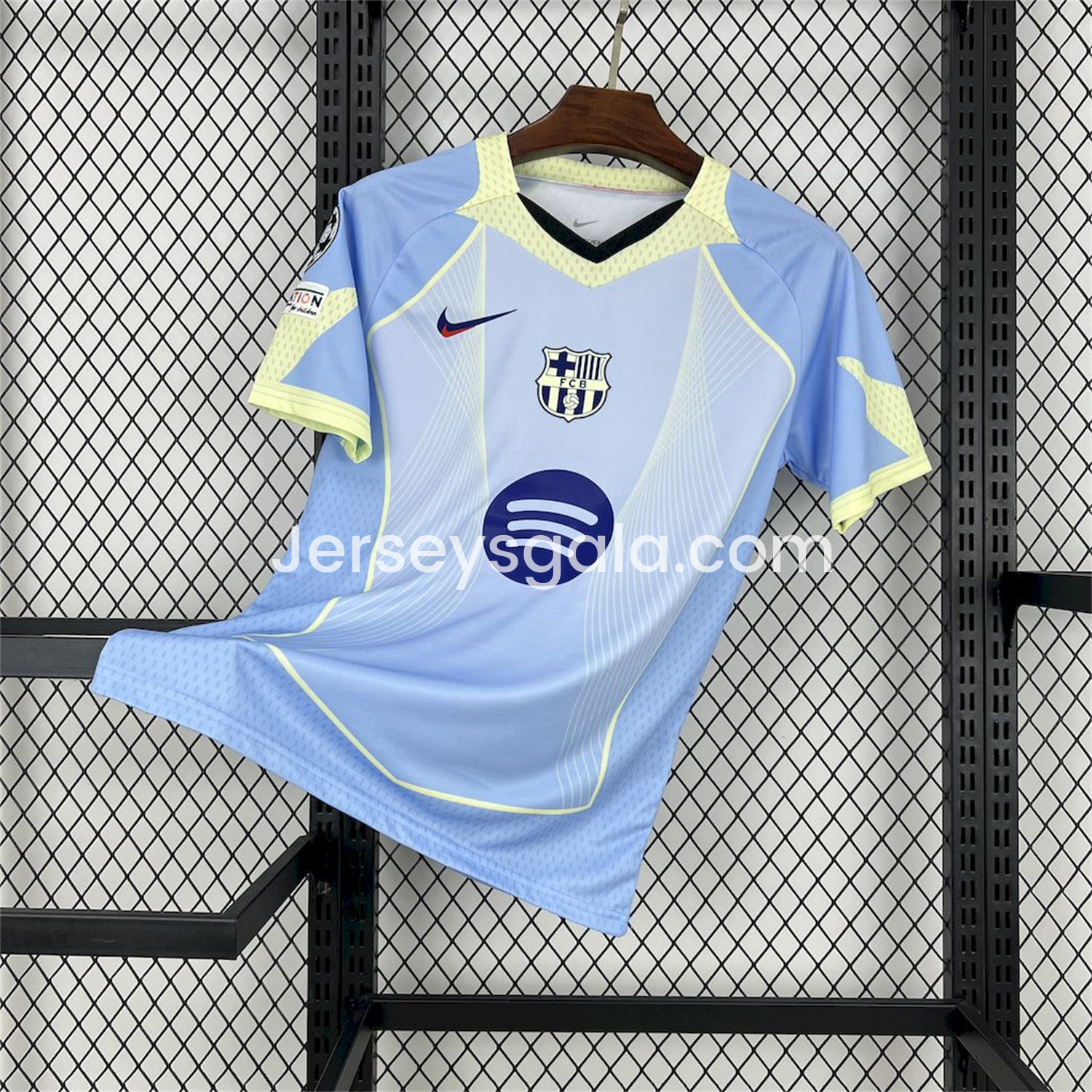 B.A.R.S.A 25-26 T90 Yellow Lines Light Blue Special Jersey - Fans Version - SOCCERDEALSHOP