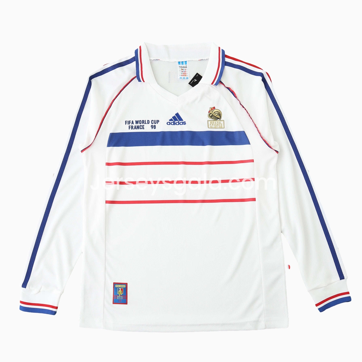 Retro France 1998 Away Long Sleeves Jersey (with 1998 World Cup mark on right chest) - SOCCERDEALSHOP