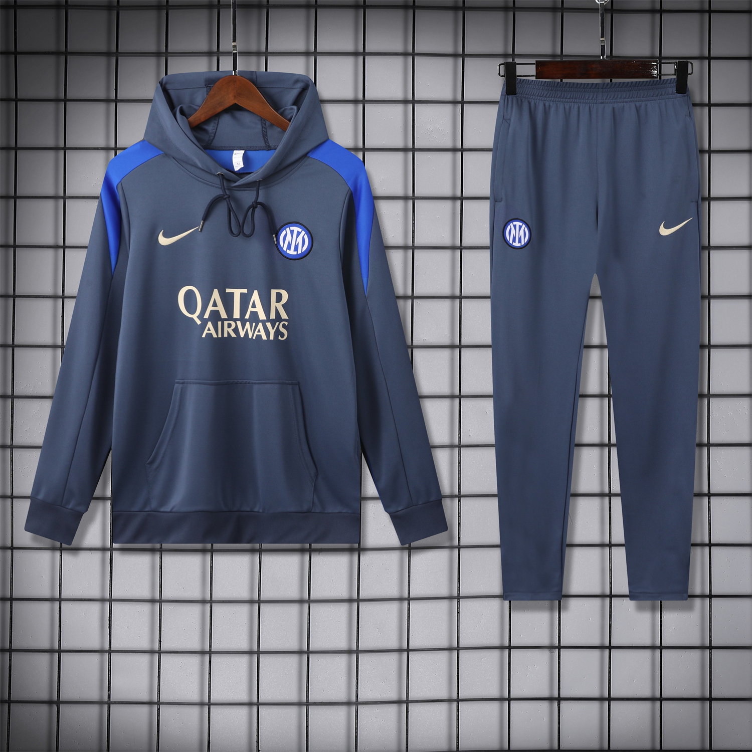 Inter Milan 24-25 Training Hoodie Set - Blue - Gray Hoodie and Pants - SOCCERDEALSHOP