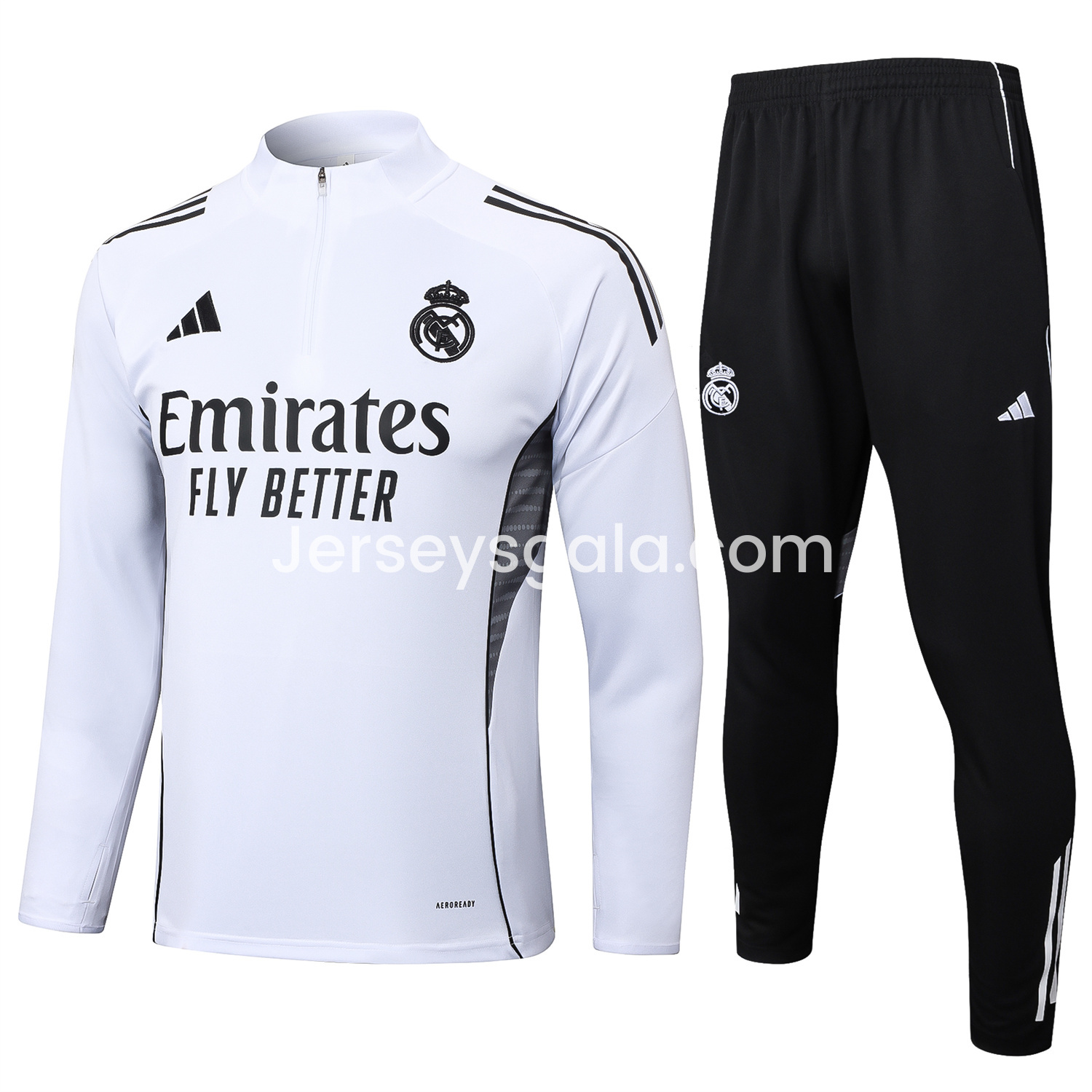 Real Madrid 25-26 Long Sleeve Training Set - White Top and Black Pants - SOCCERDEALSHOP