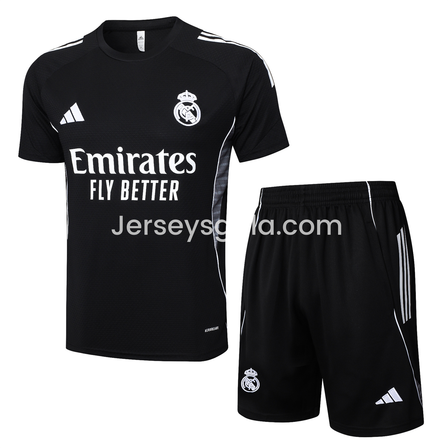Real Madrid 25-26 Short-Sleeve Training Set - Black Top and Black Shorts - SOCCERDEALSHOP