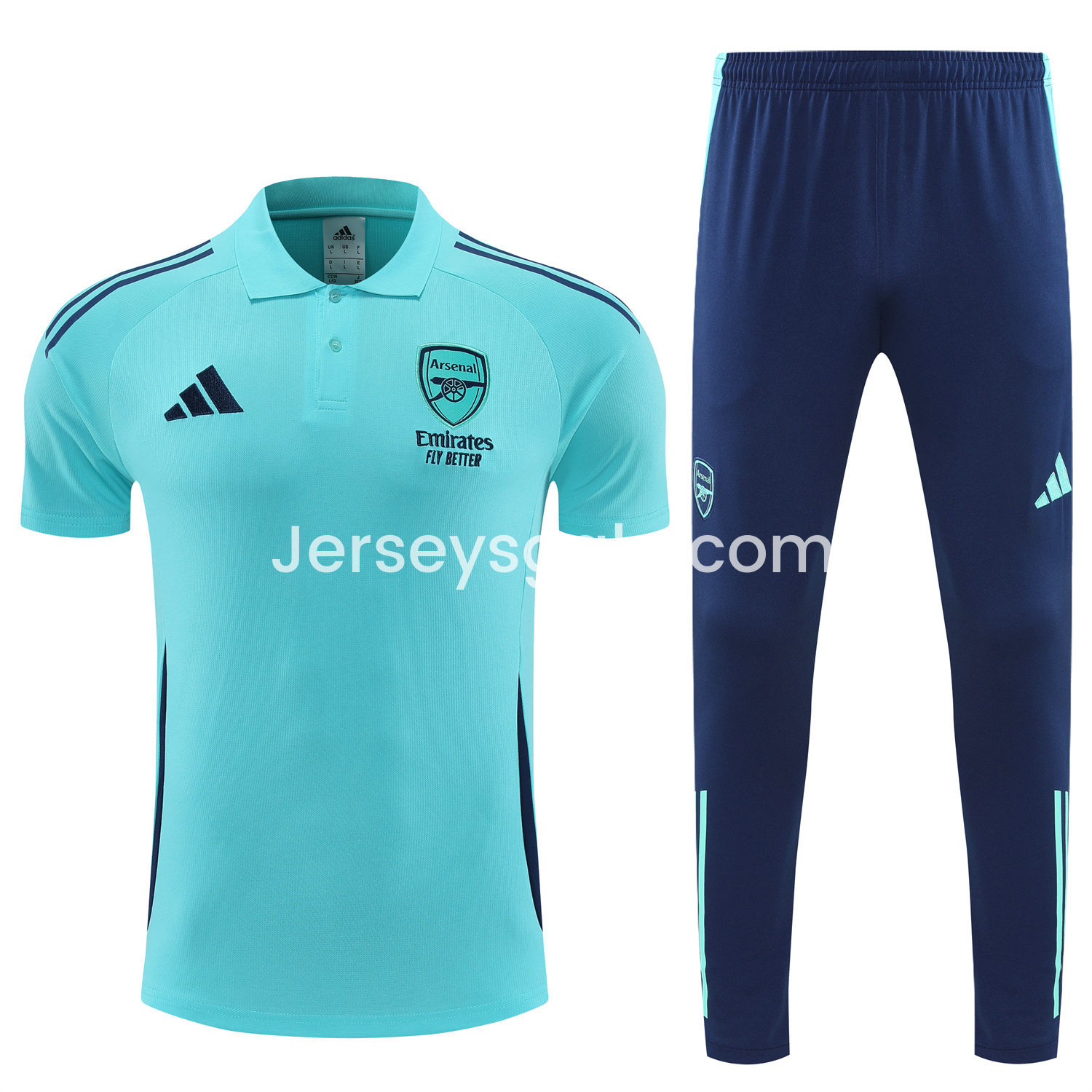 Arsenal 25-26 POLO Short-Sleeve Training Set - Cyan Top and Deep Blue Pants - SOCCERDEALSHOP