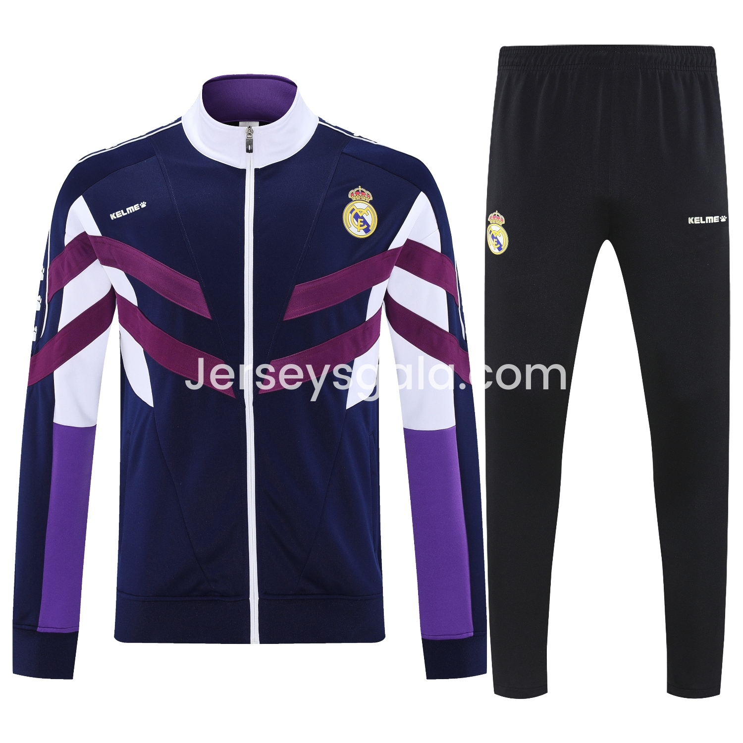 Real Madrid 25-26 Throwback Jacket Training Tracksuit - Deep Blue and Purple Jackets & Black Pants - SOCCERDEALSHOP