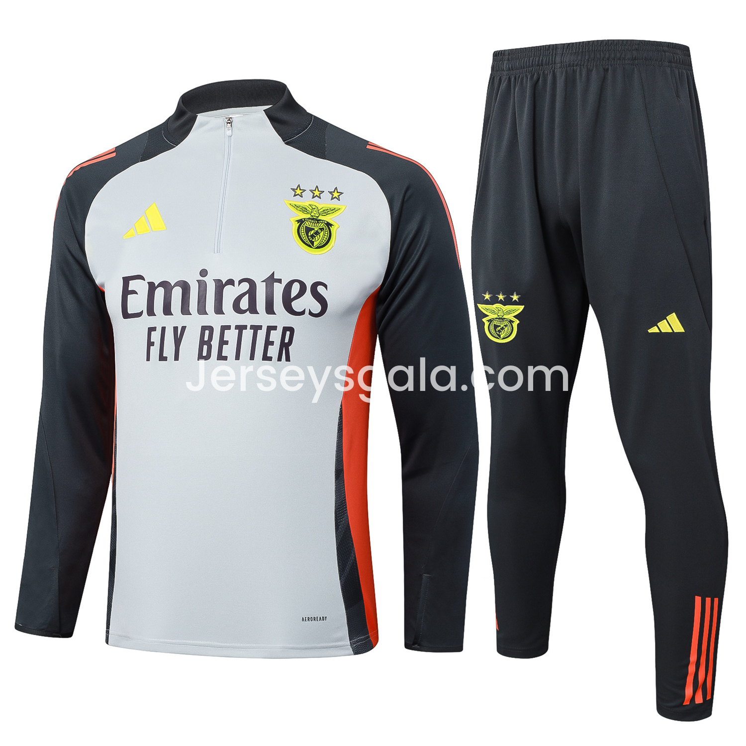 Benfica 25-26 Long Sleeve Training Set - Grey Top and Deep Grey Pants - SOCCERDEALSHOP