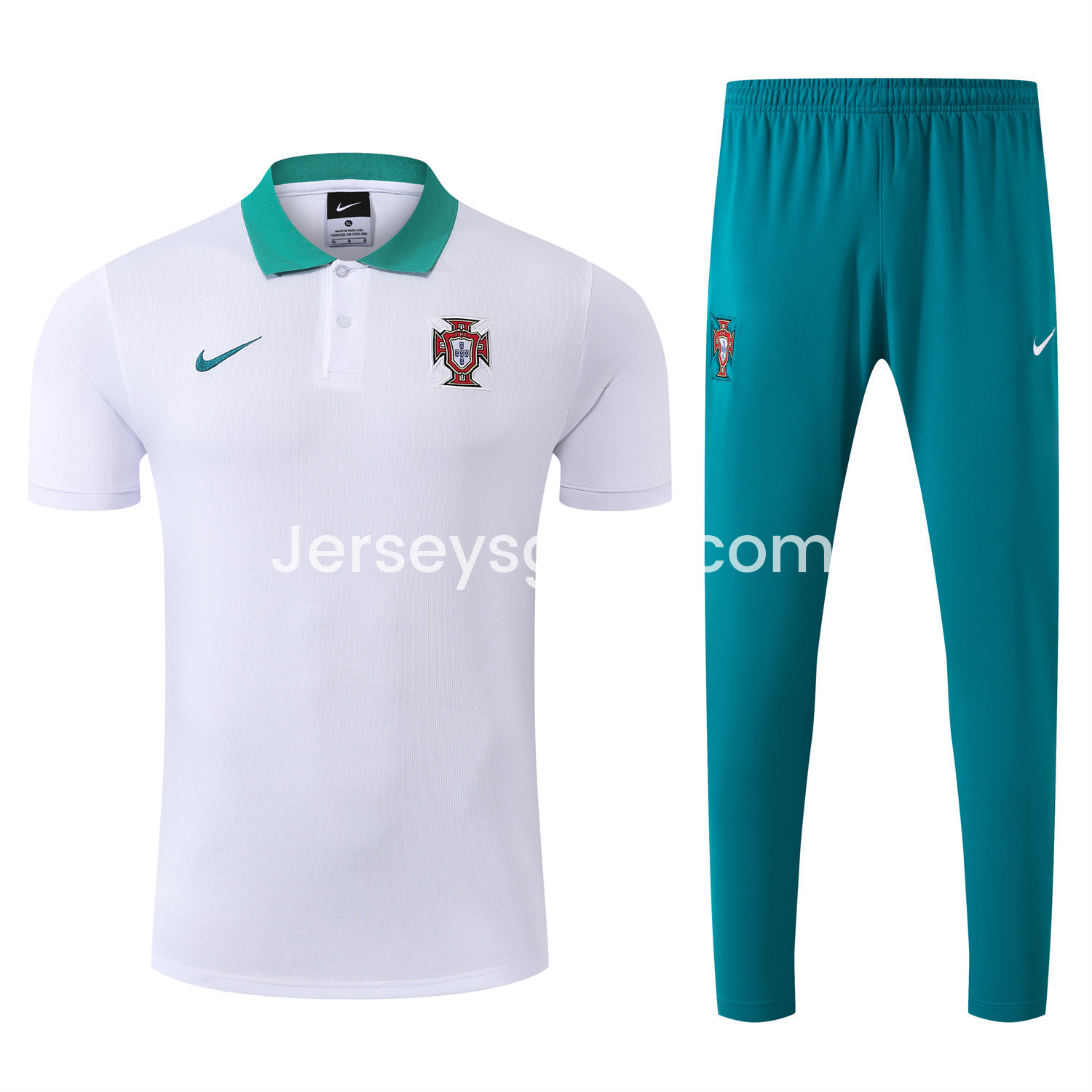 Portugal 25-26 POLO Short-Sleeve Training Set - White Top and Blue Pants - SOCCERDEALSHOP