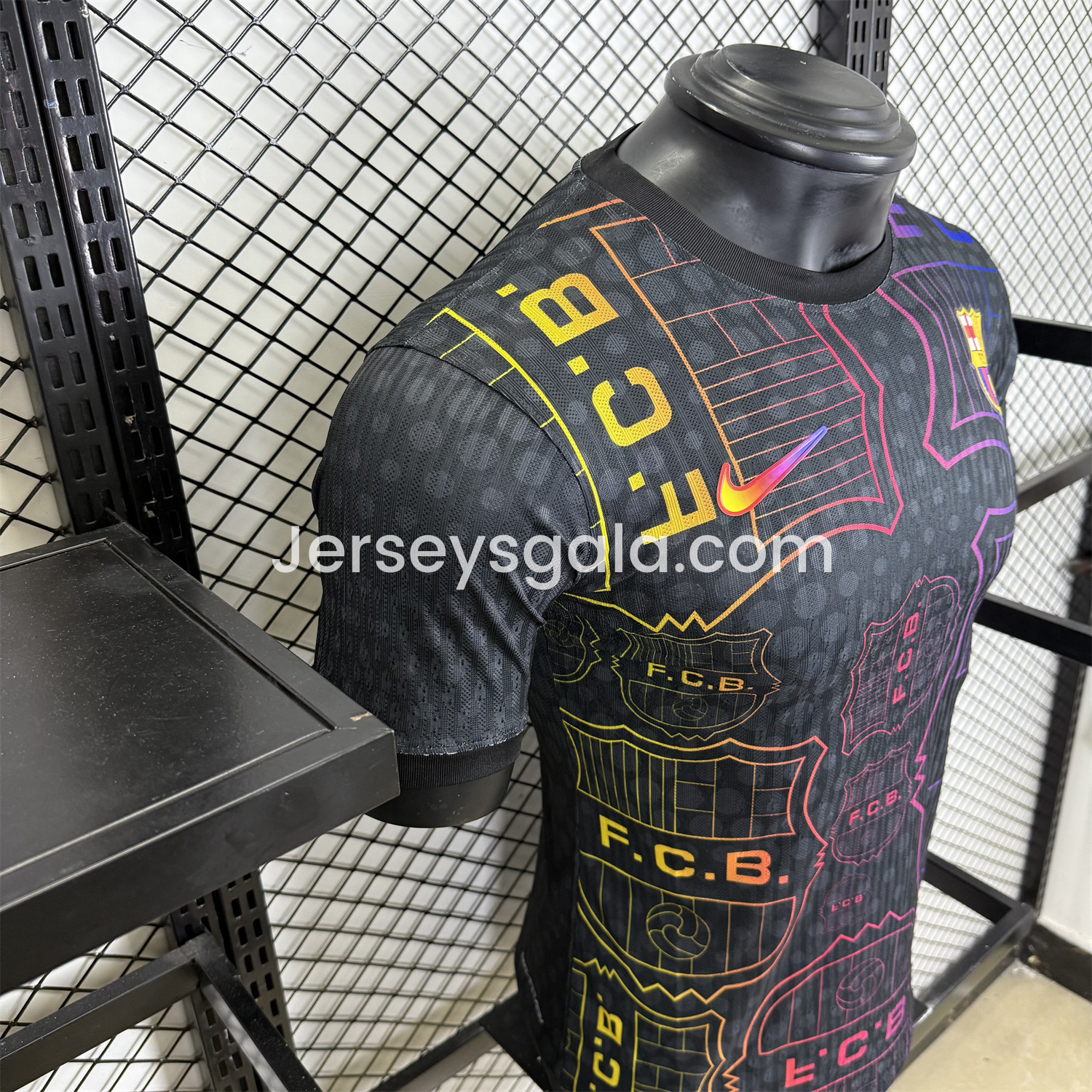 B.A.R.S.A 25-26 Fluorescent Team Logo Lines Black Jersey - Player Version - SOCCERDEALSHOP