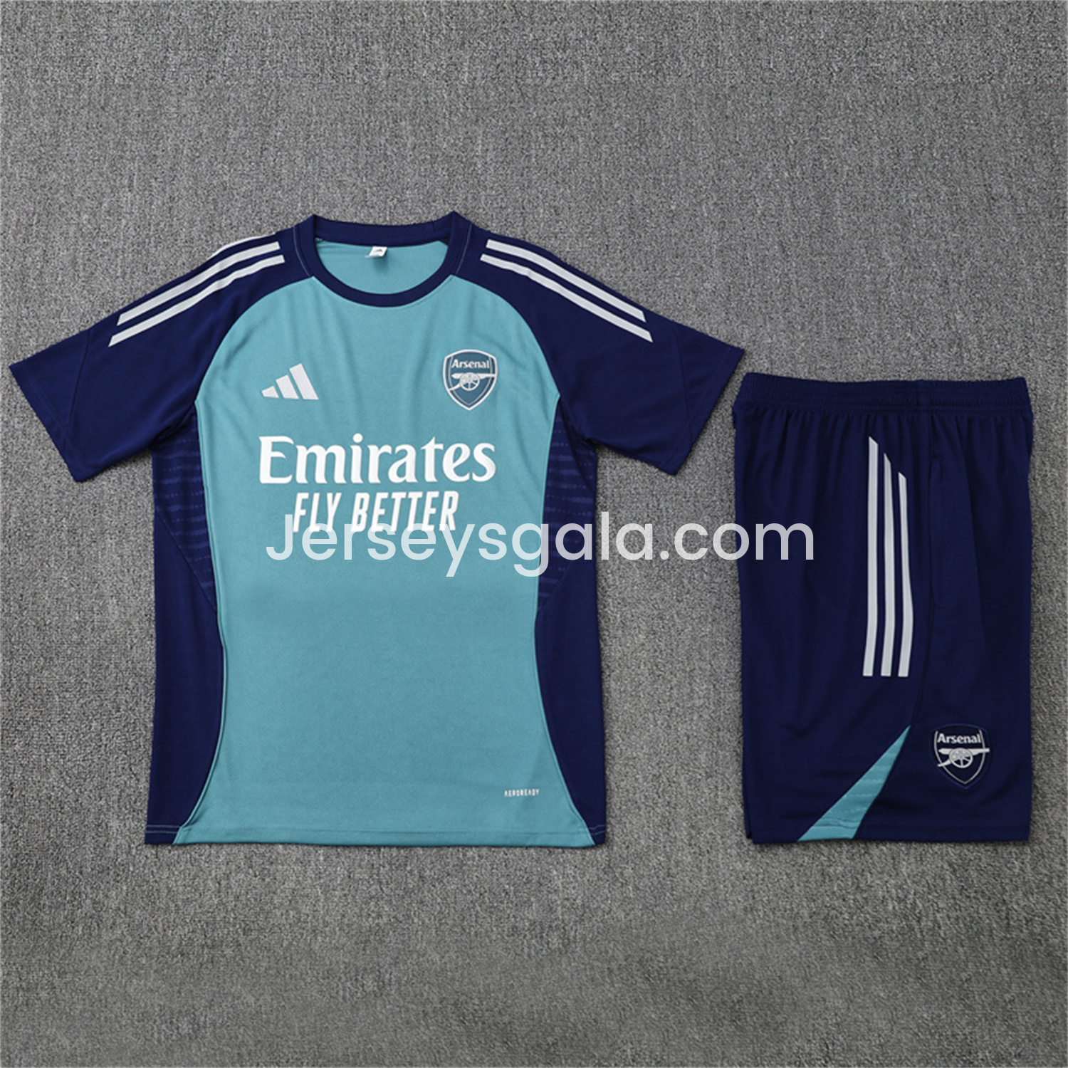 Arsenal 25-26 Short-Sleeve Training Set - Green Top and Deep Blue Shorts - SOCCERDEALSHOP