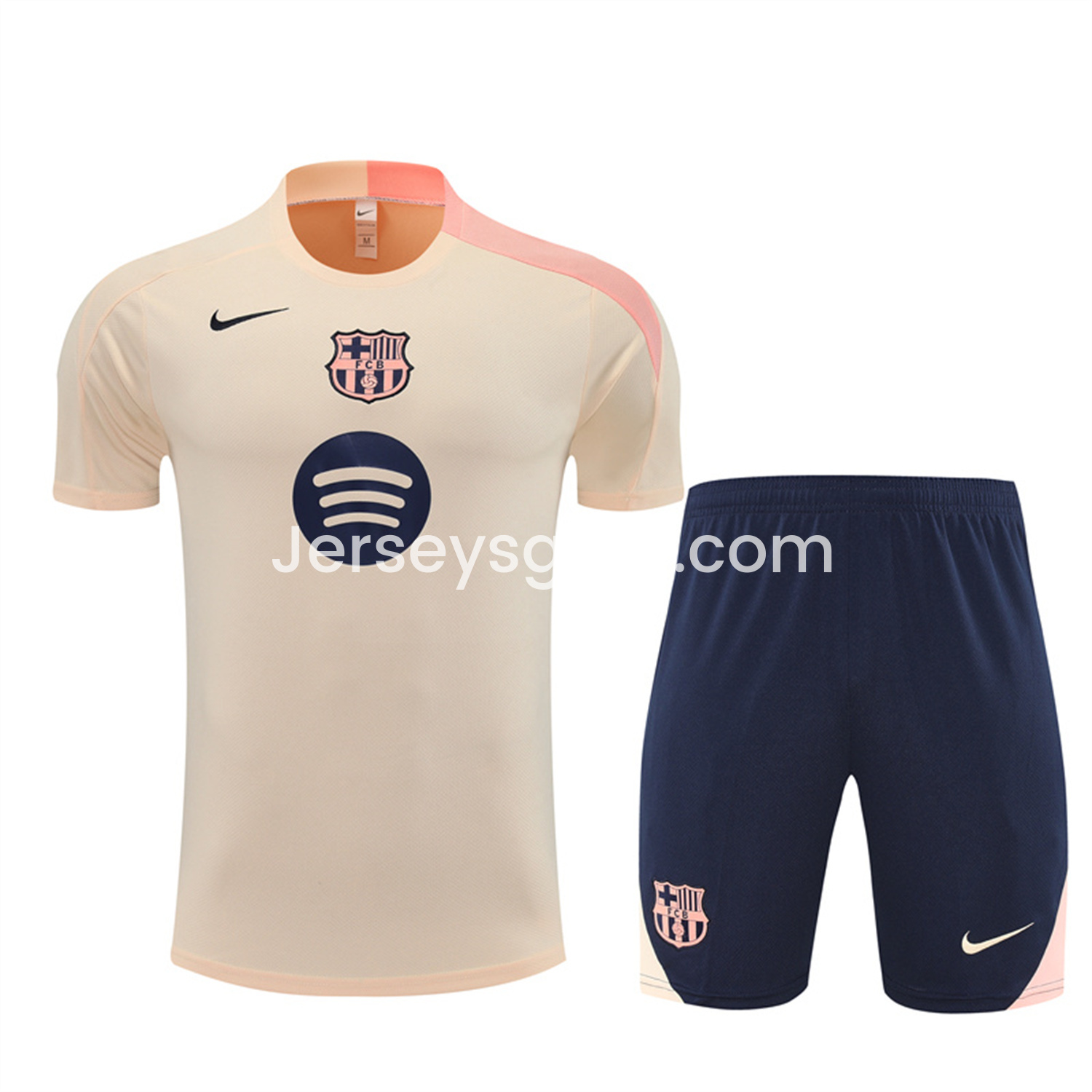 B.A.R.S.A 25-26 Kids Short-Sleeve Training Set - Beige Top & Blue Shorts - SOCCERDEALSHOP