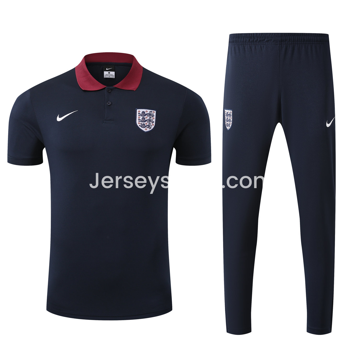 England 25-26 POLO Short-Sleeve Training Set - Deep Blue Top and Pants - SOCCERDEALSHOP