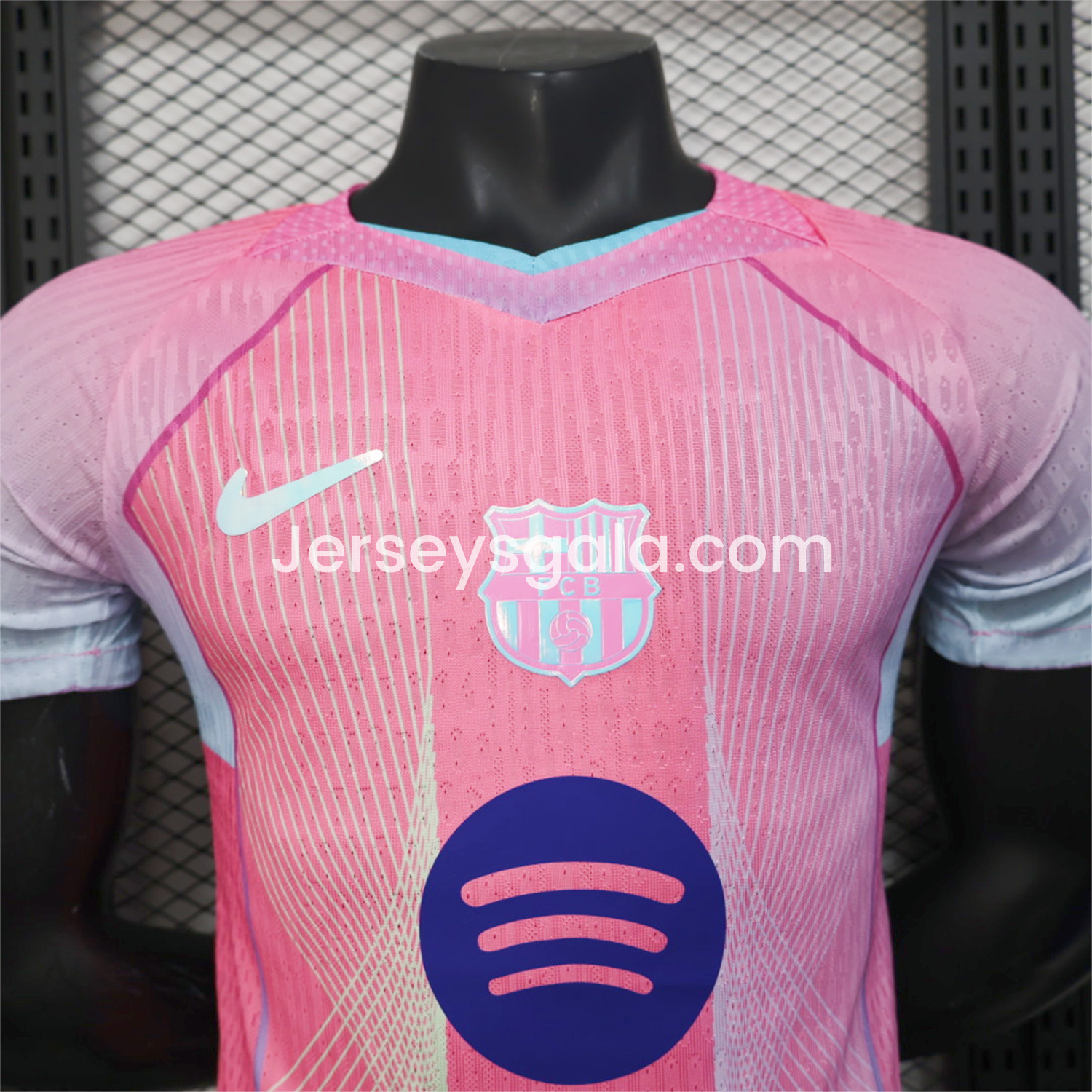 B.A.R.S.A 25-26 Pink and Light Blue Stripes Jersey - Player Version - SOCCERDEALSHOP