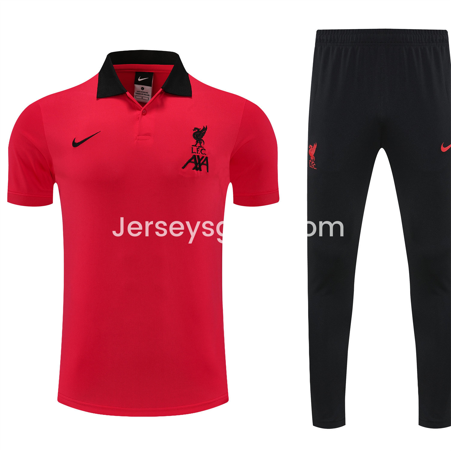 Liver.pool 25-26 POLO Short-Sleeve Training Set - Red Top and Black Pants - SOCCERDEALSHOP