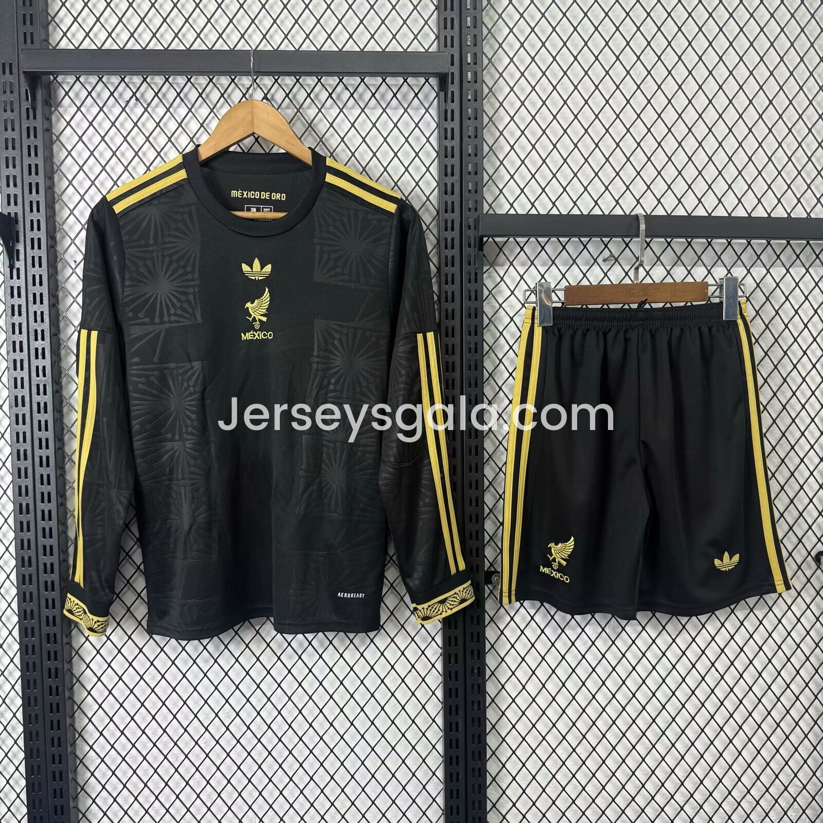 Mexico 2025 Gold Cup Black Long Sleeve Kids Kit - SOCCERDEALSHOP