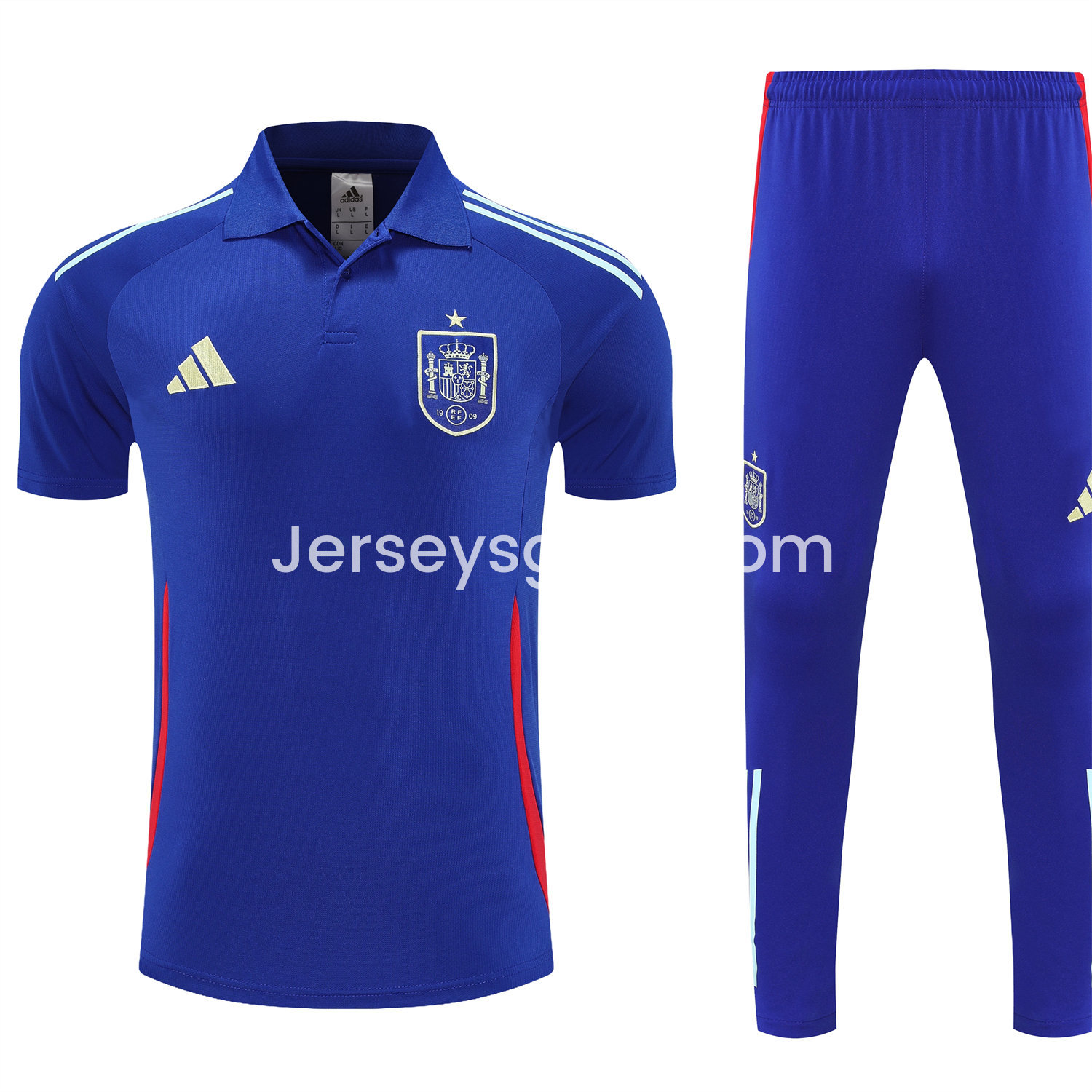 Spain 25-26 POLO Short-Sleeve Training Set - Royal Blue Top and Pants - SOCCERDEALSHOP
