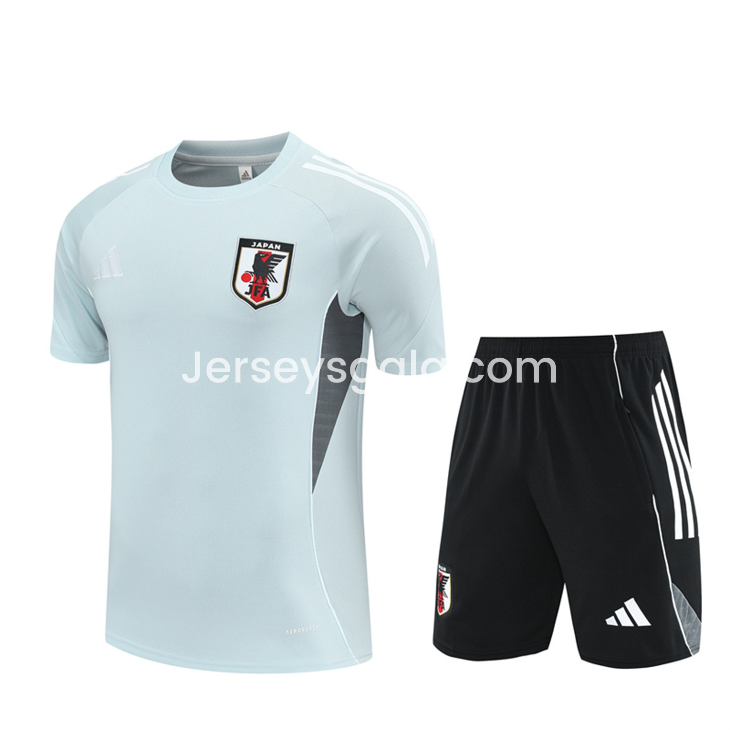 Japan 25-26 Short-Sleeve Training Set - Light Blue Top and Black Shorts - SOCCERDEALSHOP