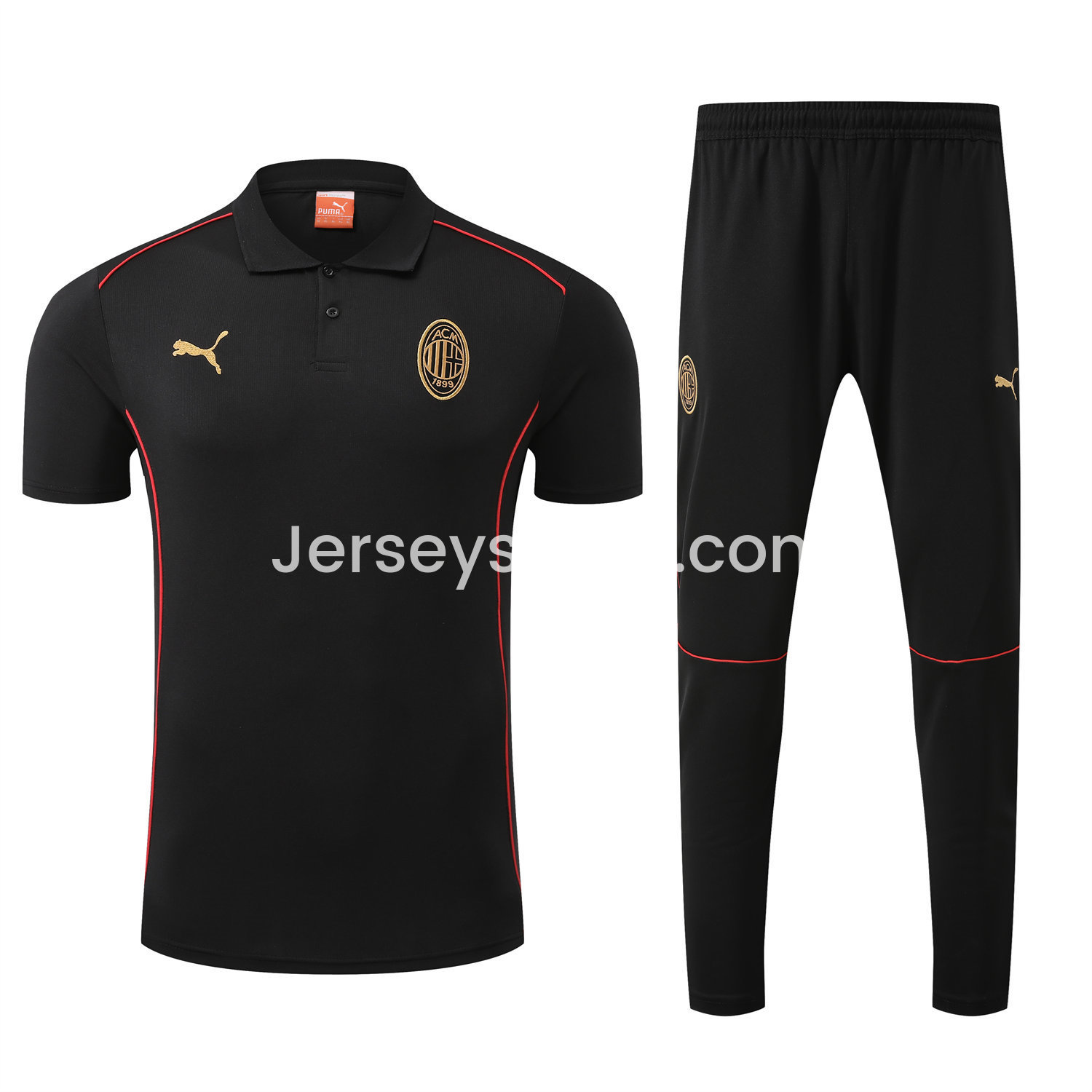 AC Milan 25-26 POLO Short-Sleeve Training Set - Black Top and Pants - SOCCERDEALSHOP