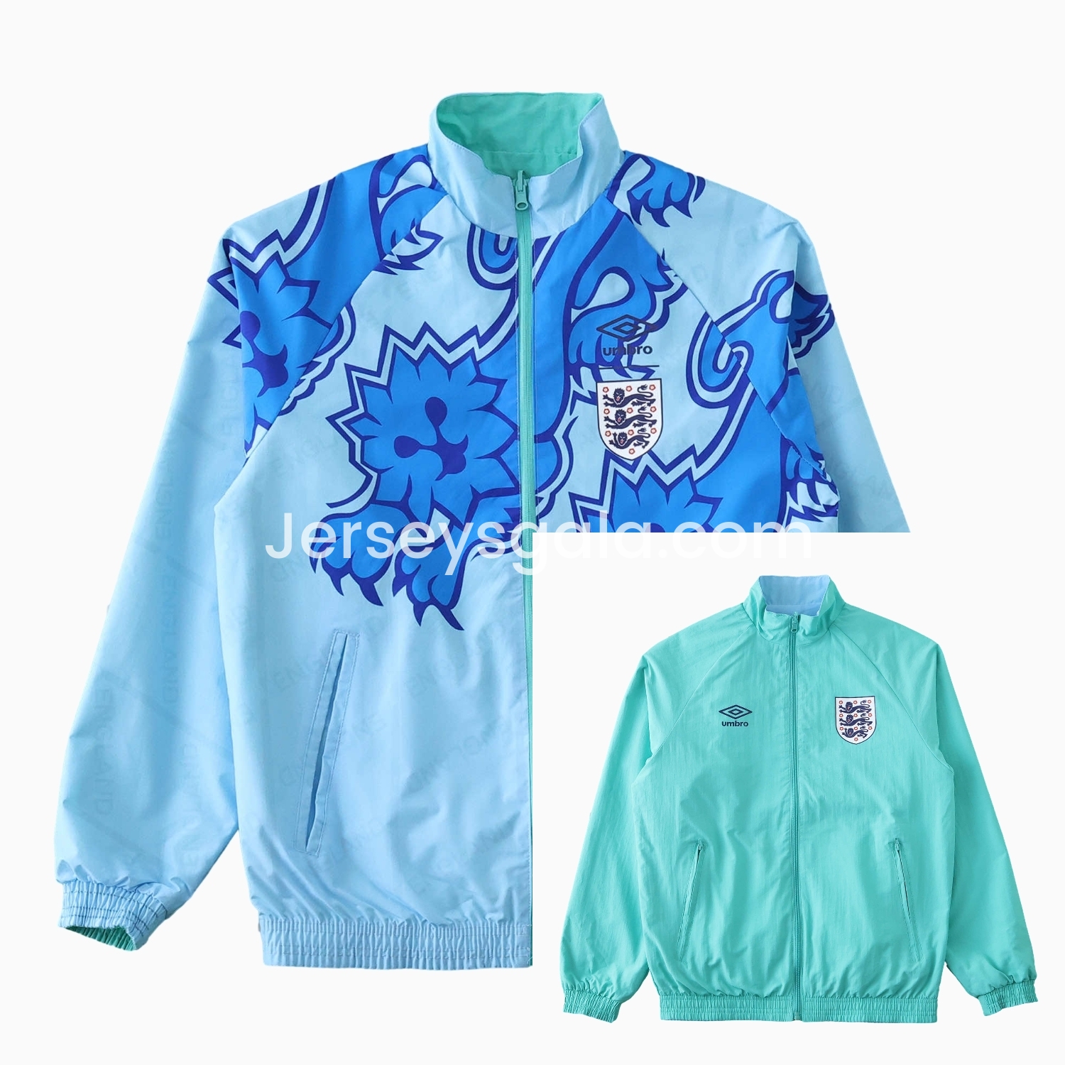 Retro England 1992 Third Double Sided Reversible Windbreaker - Blue & Green - SOCCERDEALSHOP