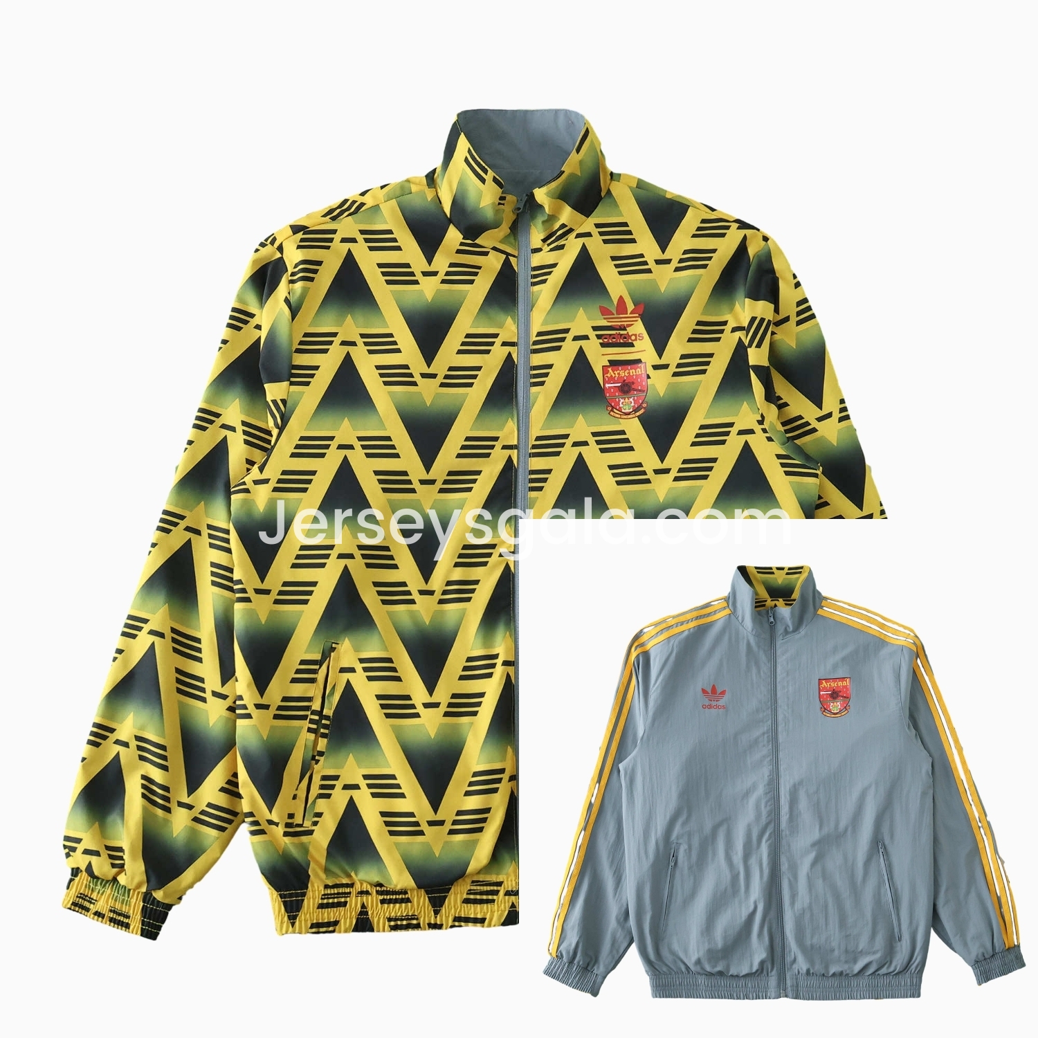 Retro Arsenal 1991-93 Away Double Sided Reversible Windbreaker - Yellow & Grey - SOCCERDEALSHOP