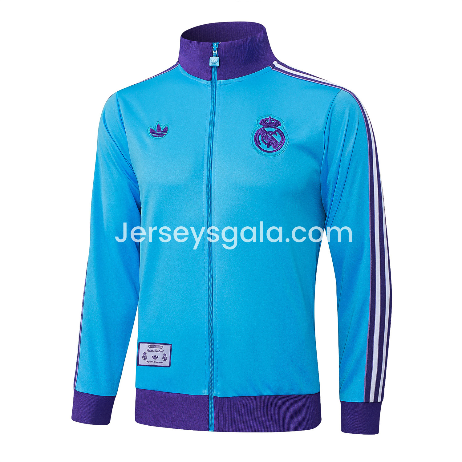 Real Madrid 25-26 Throwback Trefoil Jacket Training Tracksuit - Blue Jackets & Purple Pants - SOCCERDEALSHOP