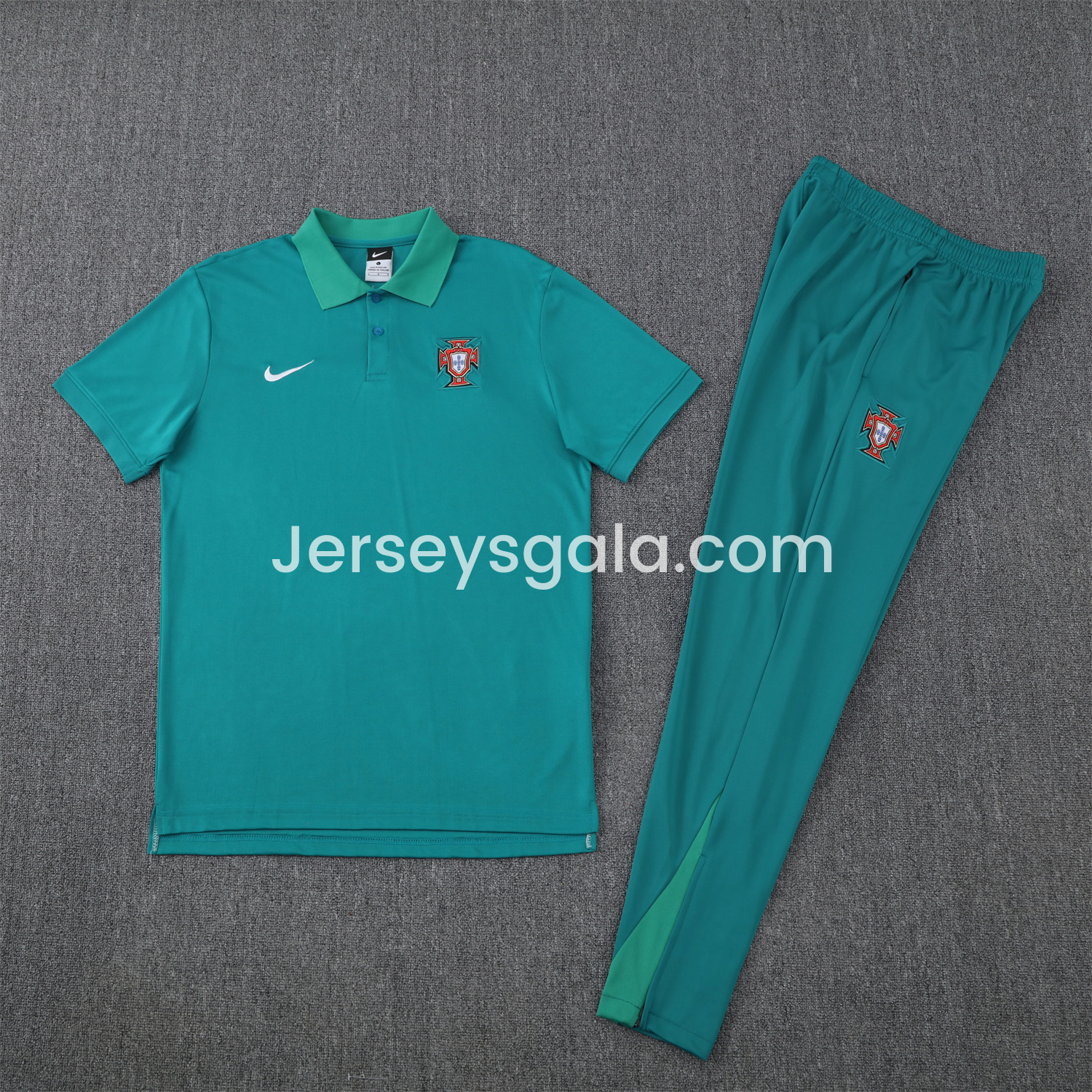Portugal 25-26 POLO Short-Sleeve Training Set - Blue Green Top and Pants - SOCCERDEALSHOP