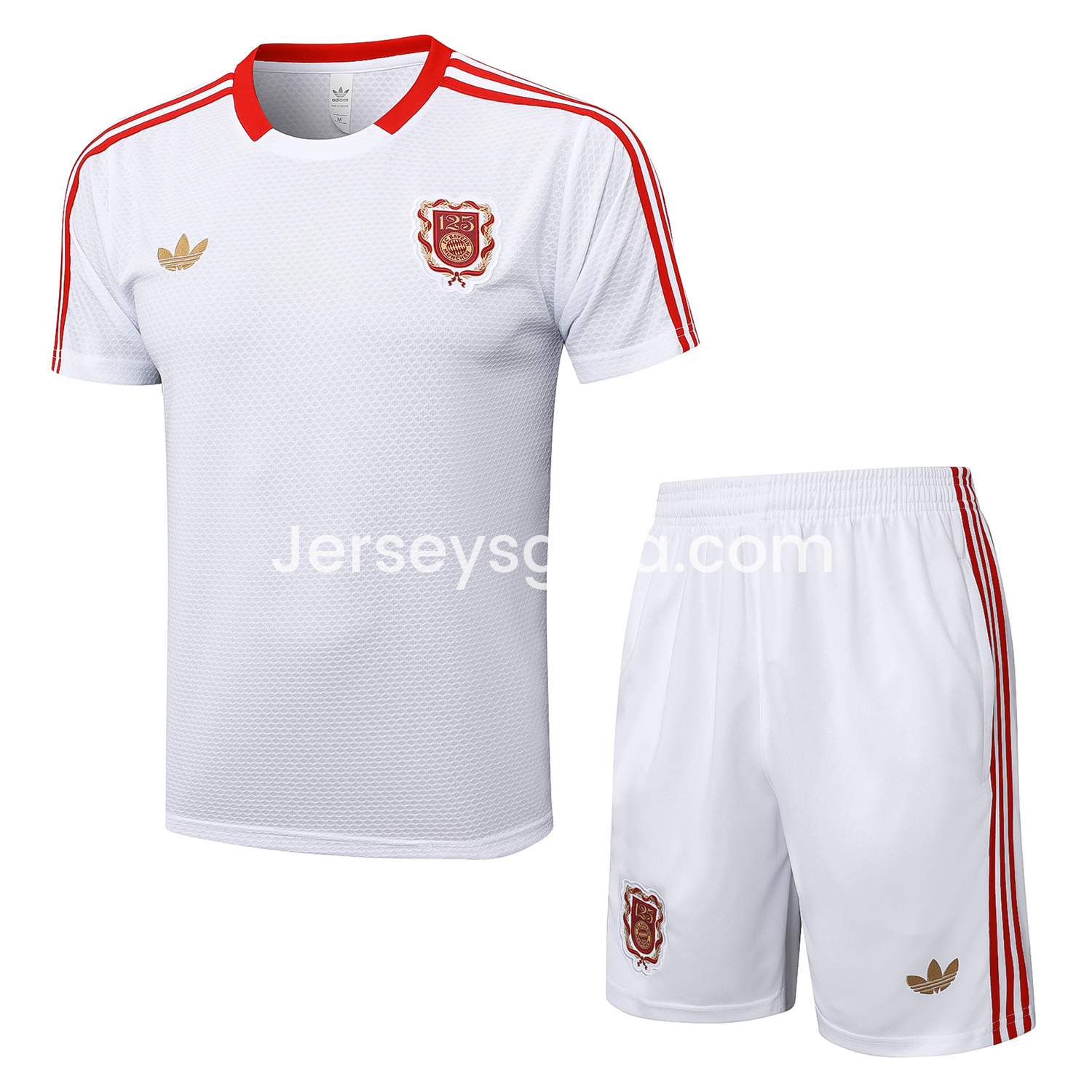 Bayern Munich 2025 125th Anniversary Short-Sleeve Training Set - White Top and Shorts - SOCCERDEALSHOP