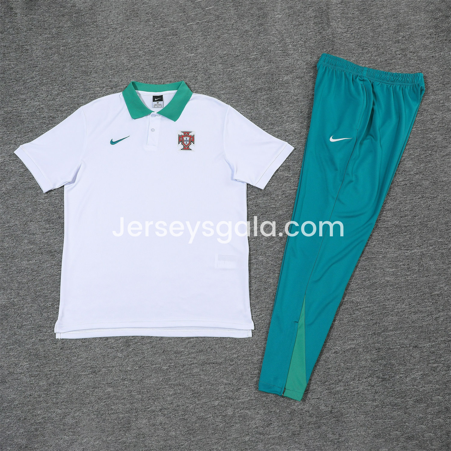 Portugal 25-26 POLO Short-Sleeve Training Set - White Top and Blue Pants - SOCCERDEALSHOP