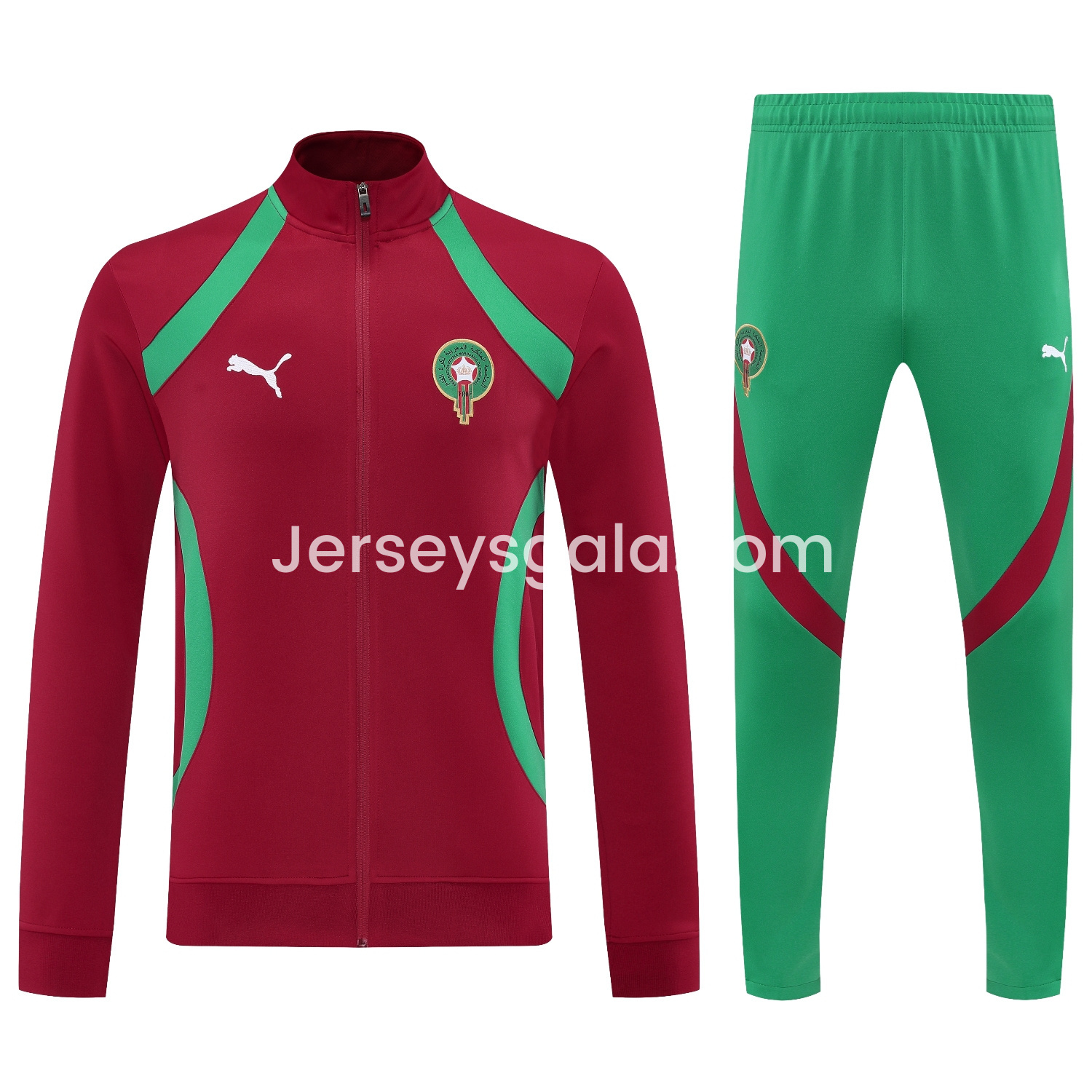 Morocco 25-26 Jacket Training Tracksuit - Red Jackets & Green Pants - SOCCERDEALSHOP