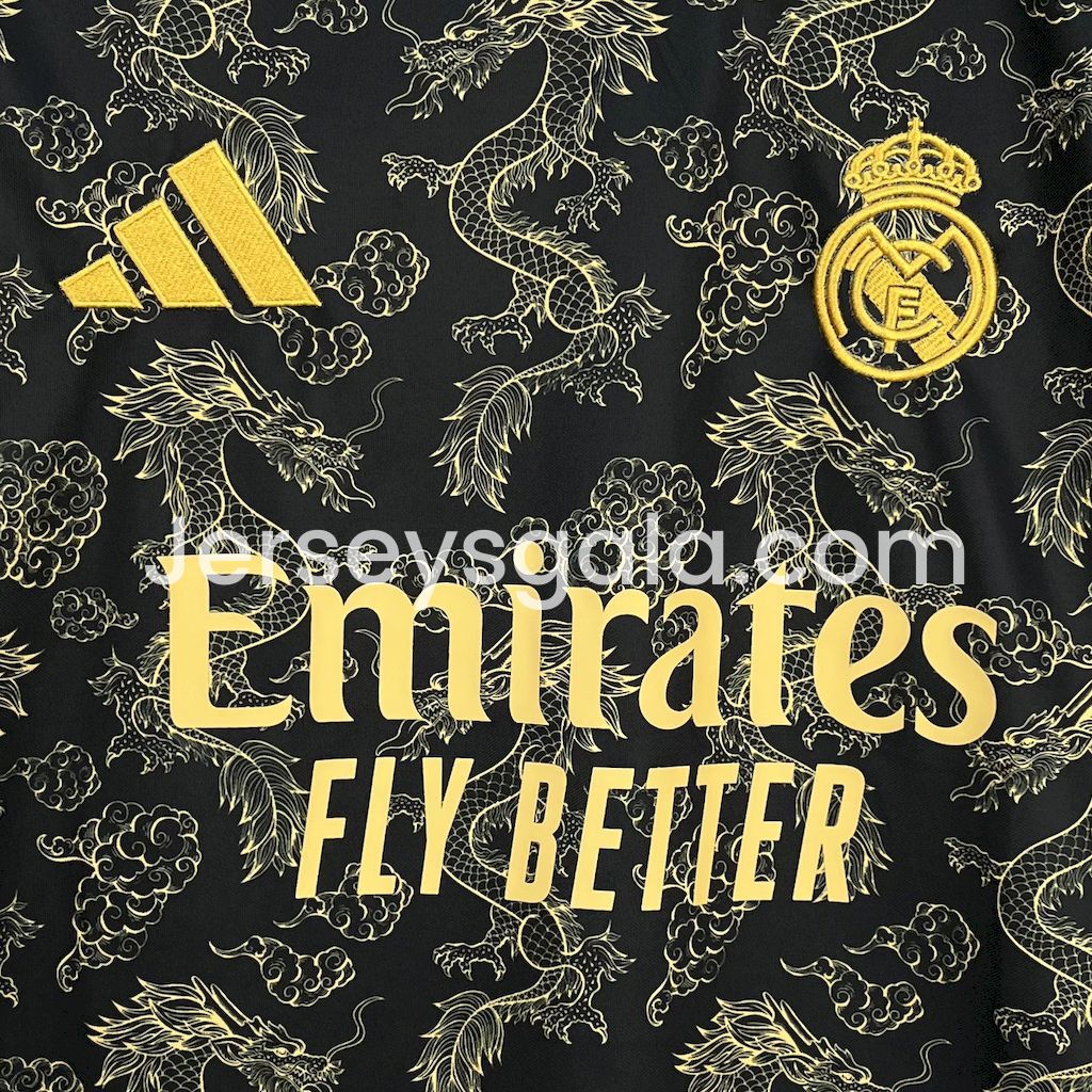 Real Madrid 25-26 Golden Chinese Dragon Pattern Black Jersey - Fans Version - SOCCERDEALSHOP