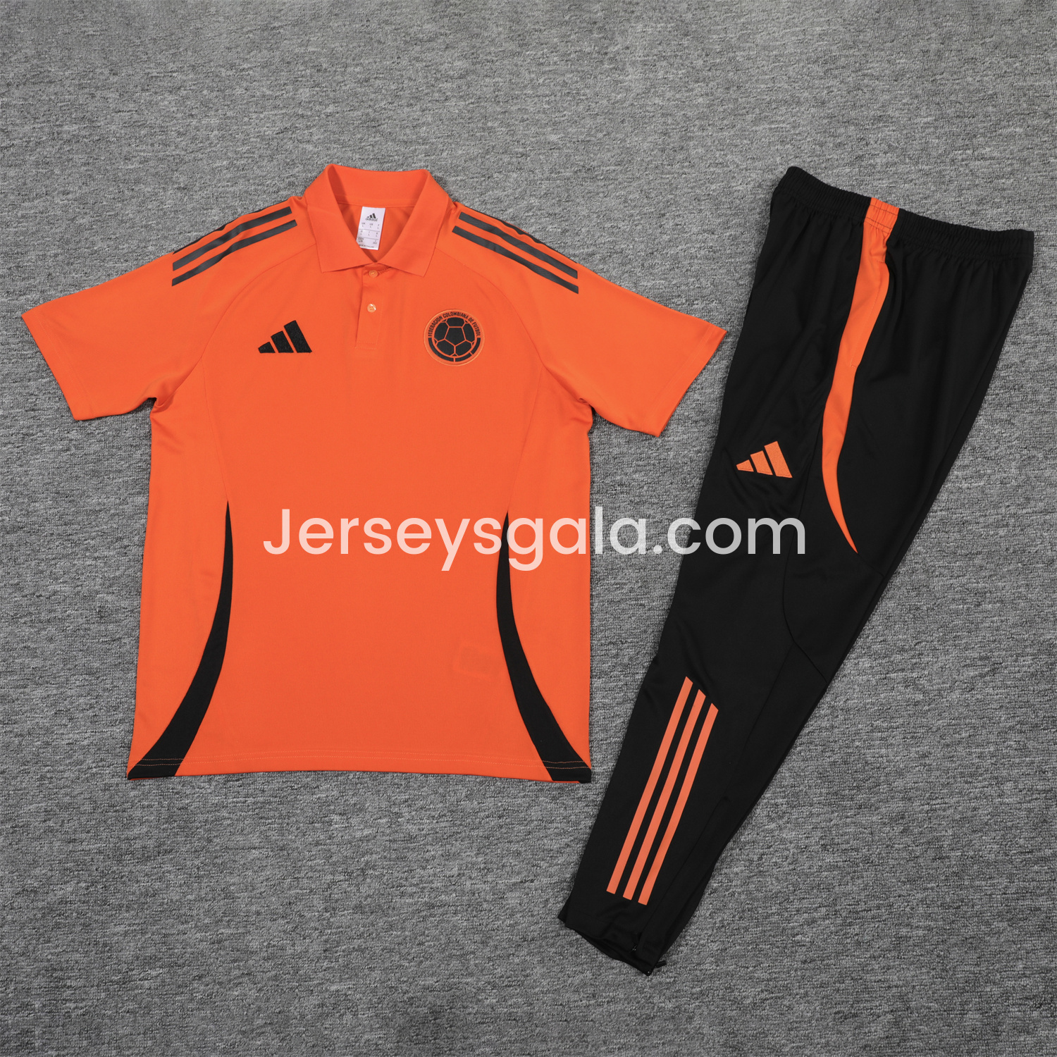 Colombia 25-26 POLO Short-Sleeve Training Set - Orange Top and Black Pants - SOCCERDEALSHOP