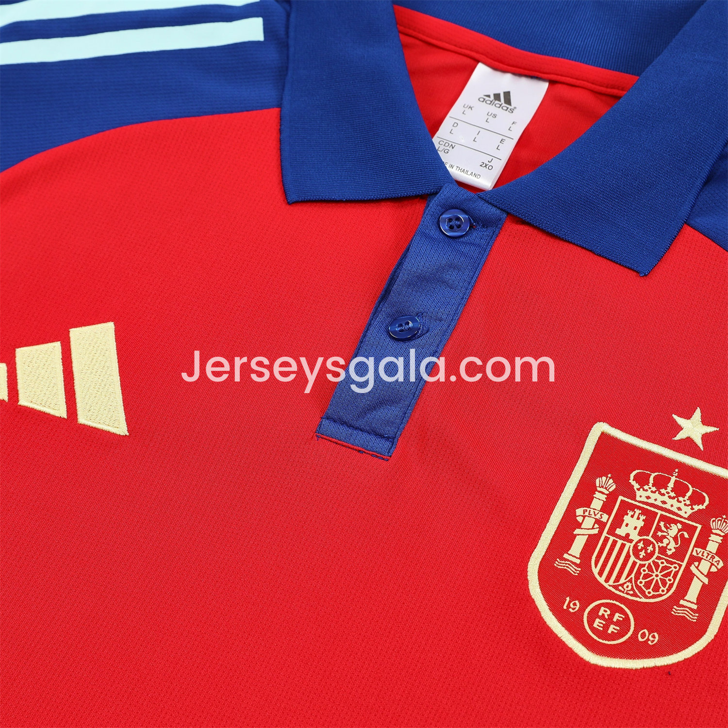 Spain 25-26 POLO Short-Sleeve Training Set - Red Top and Blue Pants - SOCCERDEALSHOP