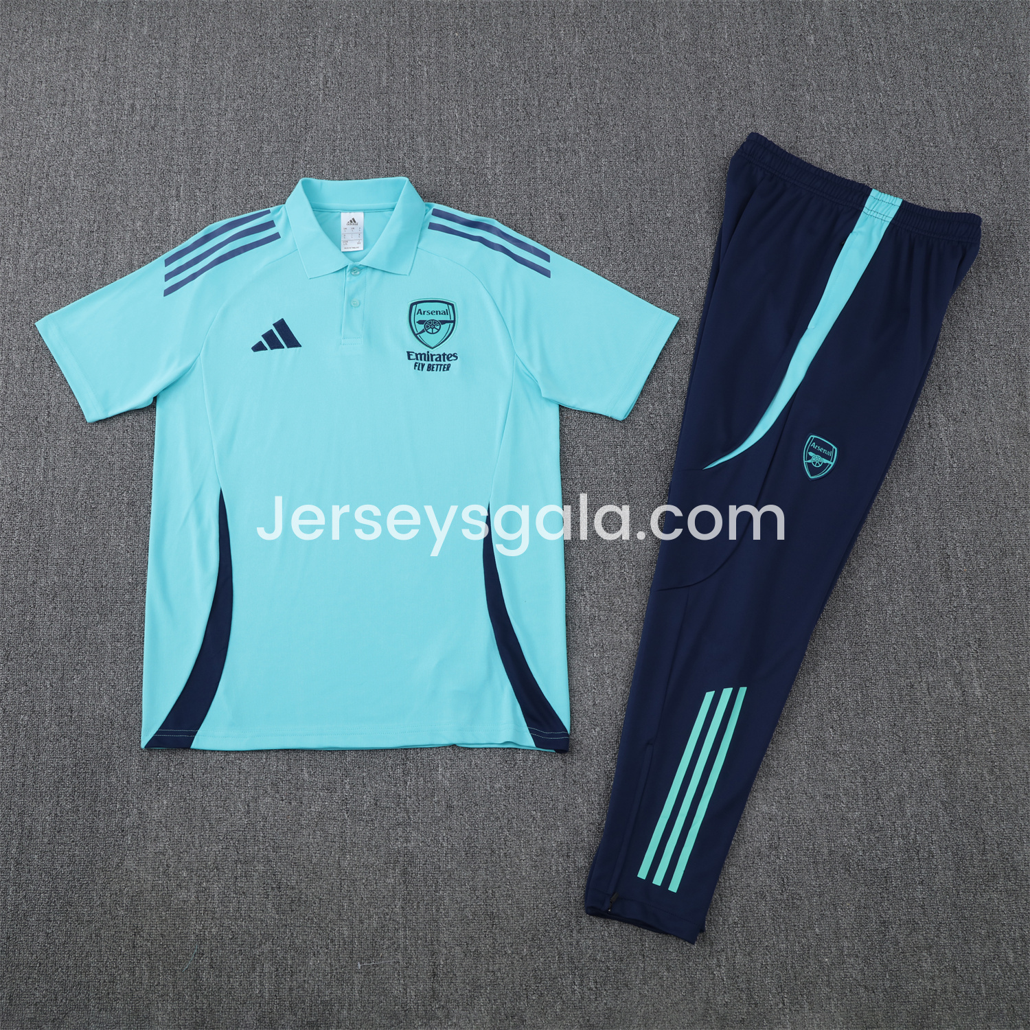 Arsenal 25-26 POLO Short-Sleeve Training Set - Cyan Top and Deep Blue Pants - SOCCERDEALSHOP