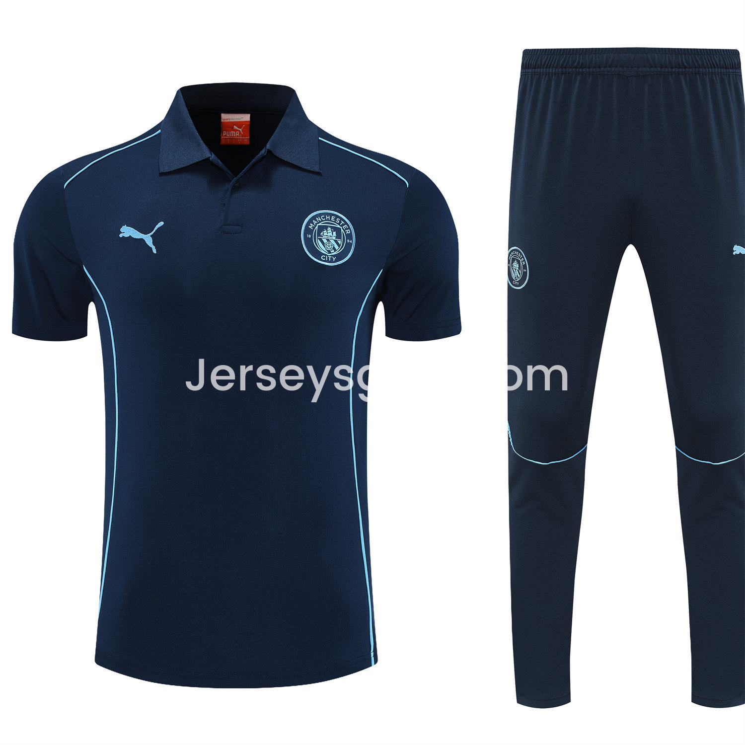 Manchester City 25-26 POLO Short-Sleeve Training Set - Deep Blue Top and Pants - SOCCERDEALSHOP