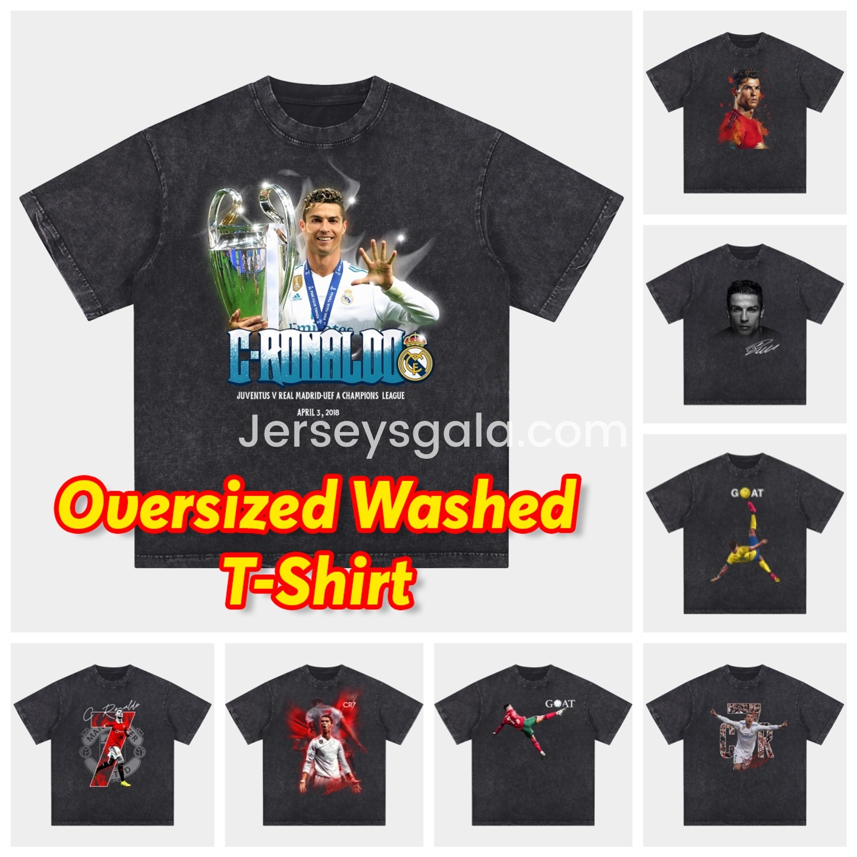 Cristiano Ronaldo Portugal Real Madrid Manchester United Oversized Washed T-Shirt - SOCCERDEALSHOP