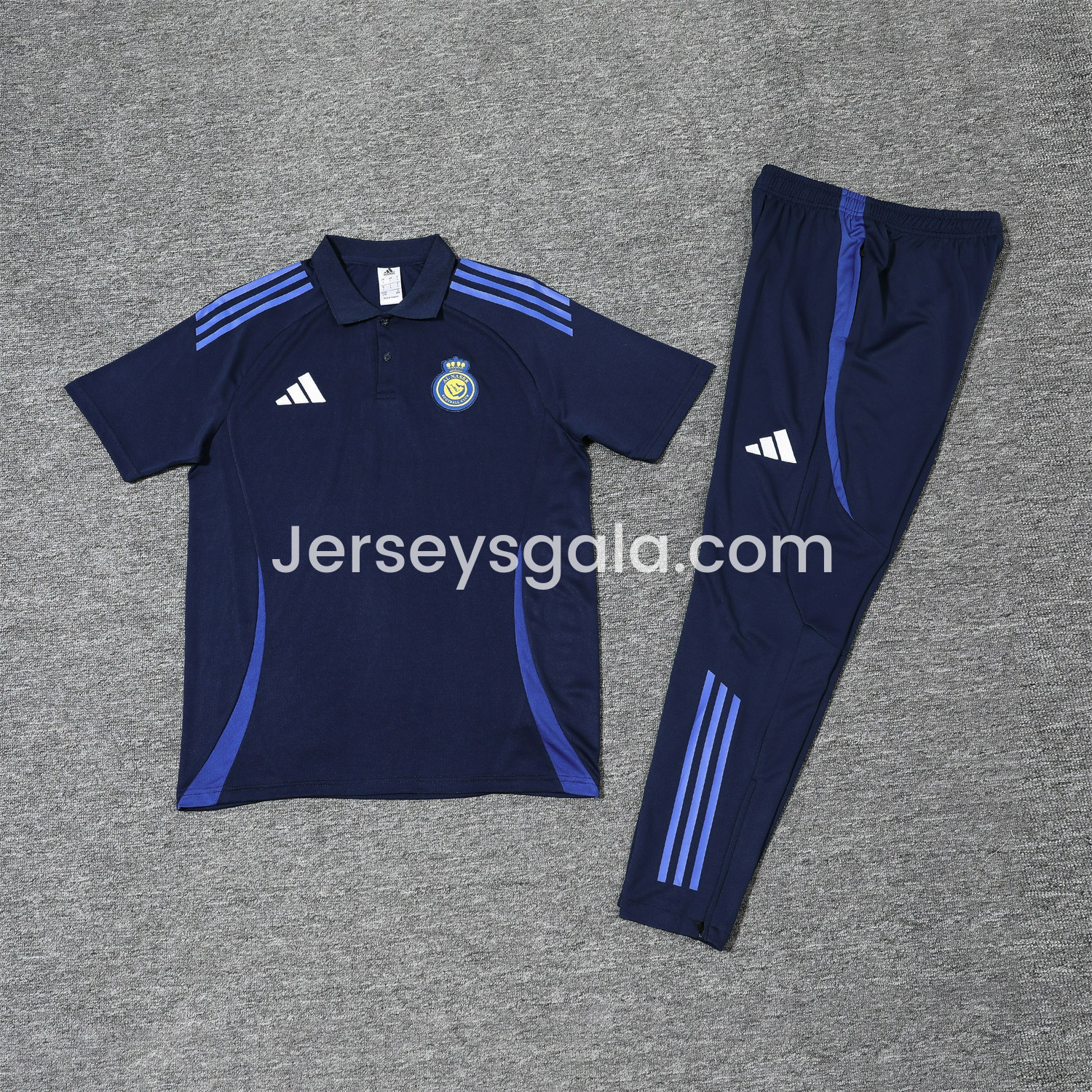 Al Nassr Riyadh Victory 25-26 POLO Short-Sleeve Training Set - Deep Blue Top and Pants - SOCCERDEALSHOP