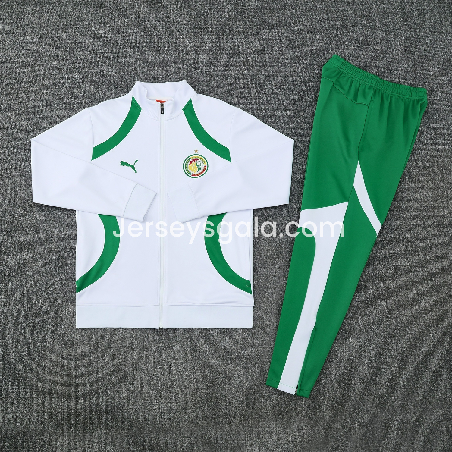 Senegal 25-26 Jacket Training Tracksuit - White Jackets & Green Pants - SOCCERDEALSHOP
