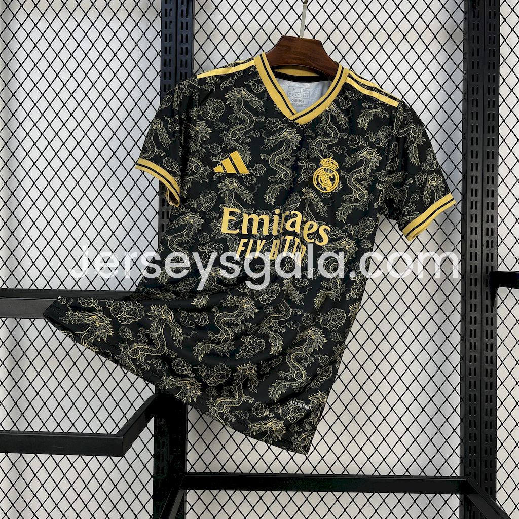 Real Madrid 25-26 Golden Chinese Dragon Pattern Black Jersey - Fans Version - SOCCERDEALSHOP