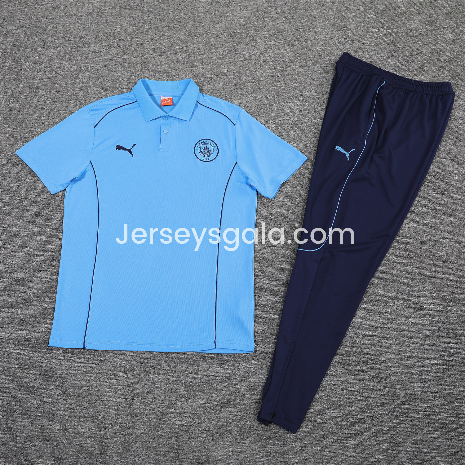 Manchester City 25-26 POLO Short-Sleeve Training Set - Blue Top and Deep Blue Pants - SOCCERDEALSHOP