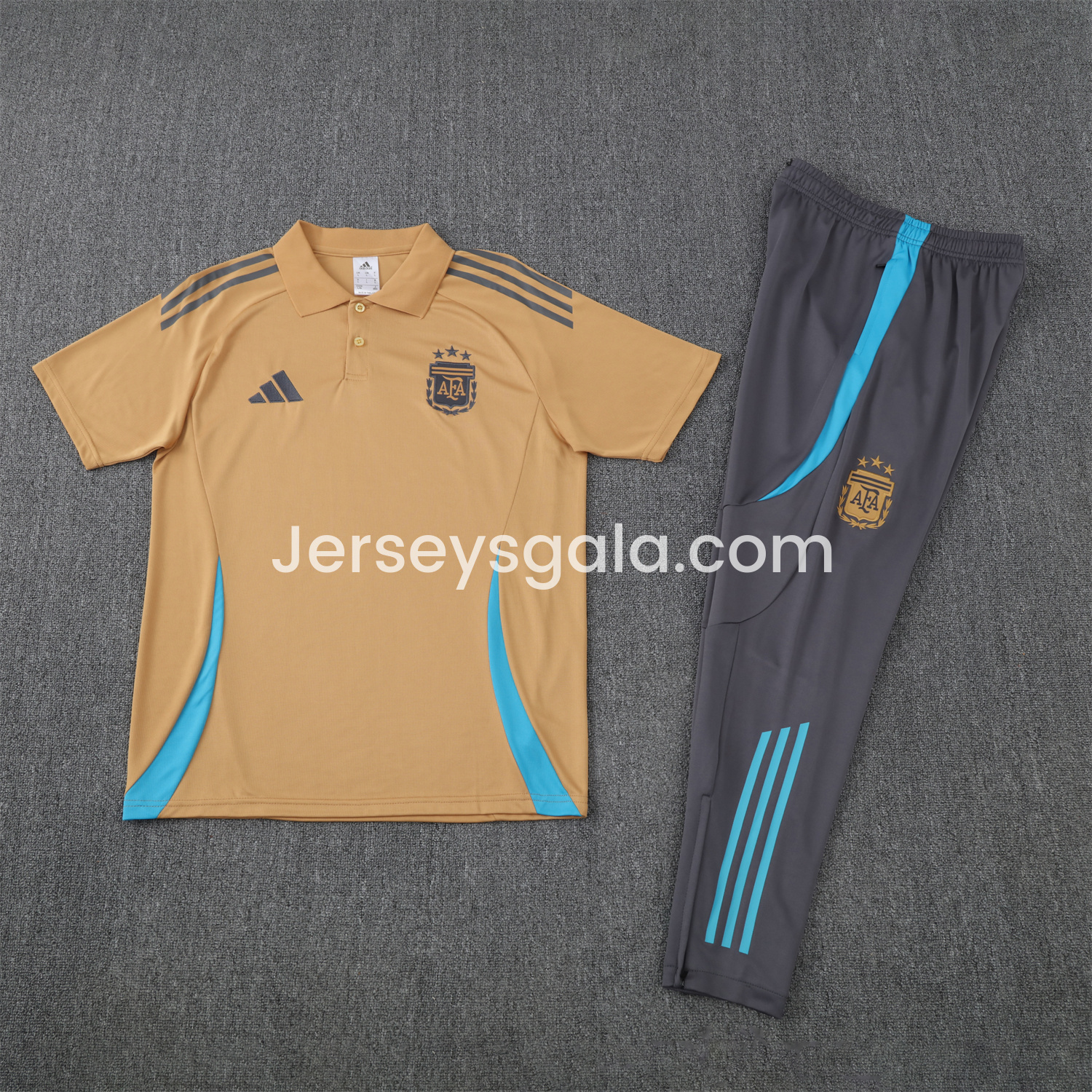 Argentina 25-26 POLO Short-Sleeve Training Set - Light Brown Top and Grey Pants - SOCCERDEALSHOP