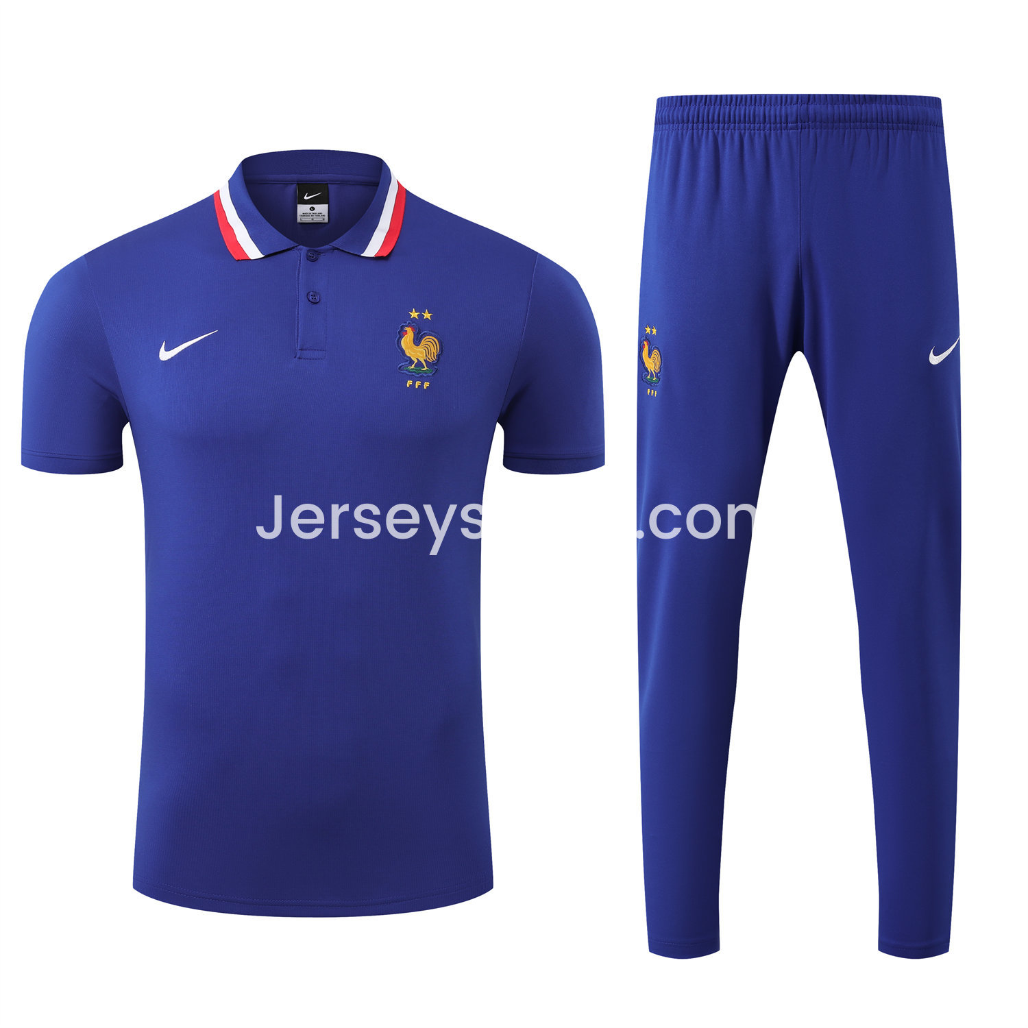 France 25-26 POLO Short-Sleeve Training Set - Blue Top and Pants - SOCCERDEALSHOP