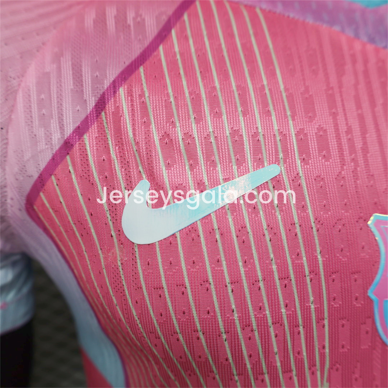 B.A.R.S.A 25-26 Pink and Light Blue Stripes Jersey - Player Version - SOCCERDEALSHOP