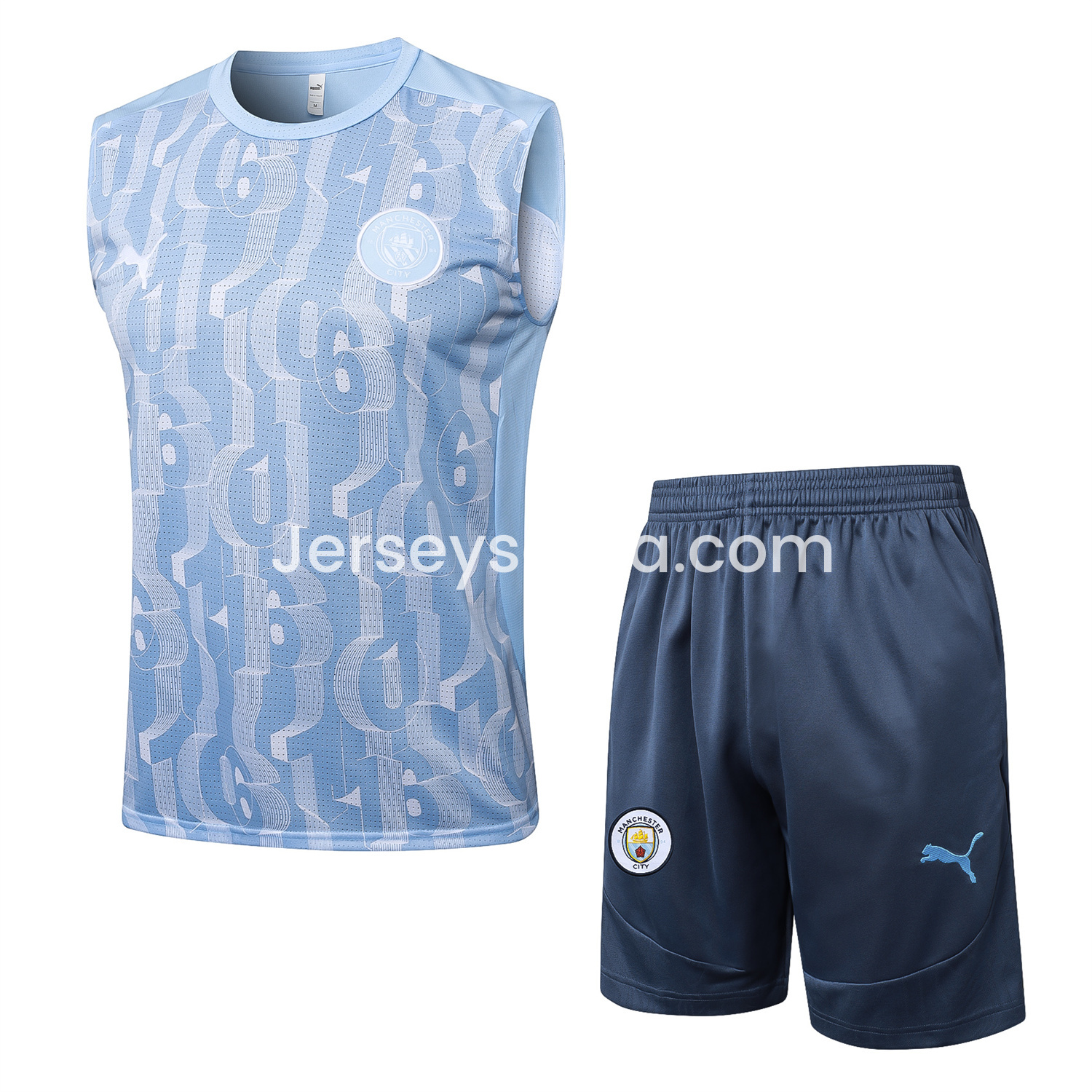 Manchester City 25-26 Vest Training Set - Sky Blue Vest and Deep Blue Shorts - SOCCERDEALSHOP
