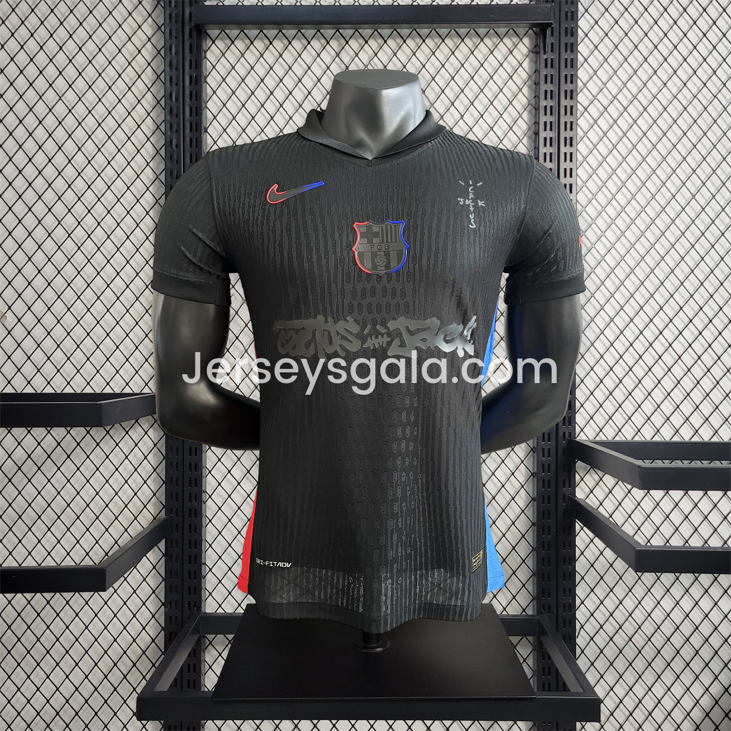 【New】B.A.R.S.A x Travis Scott 24-25 Away Pure Black Jersey - Player Version - SOCCERDEALSHOP