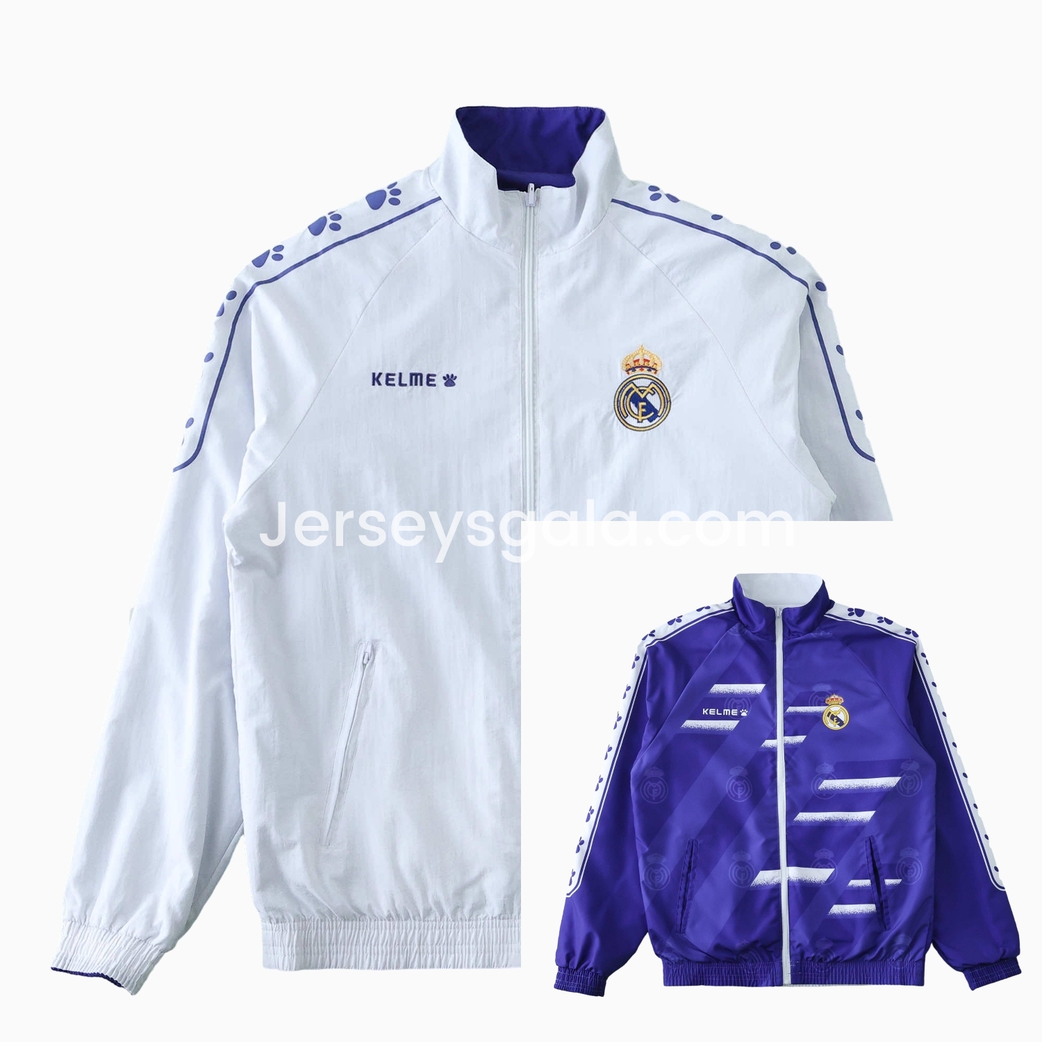 Retro Real Madrid 1995-96 Home & Away Double Sided Reversible Windbreaker - White & Purple - SOCCERDEALSHOP