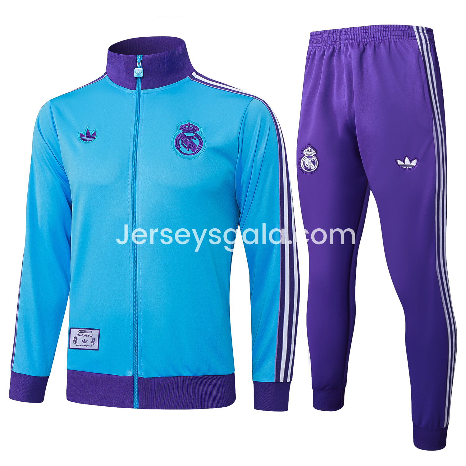 Real Madrid 25-26 Throwback Trefoil Jacket Training Tracksuit - Blue Jackets & Purple Pants - SOCCERDEALSHOP