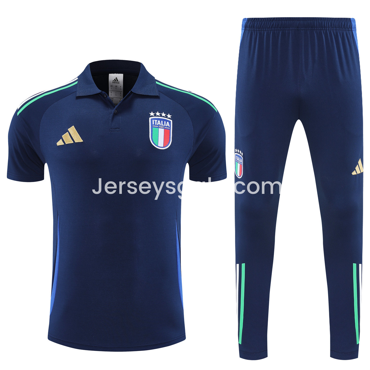 Italy 25-26 POLO Short-Sleeve Training Set - Deep Blue Top and Pants - SOCCERDEALSHOP