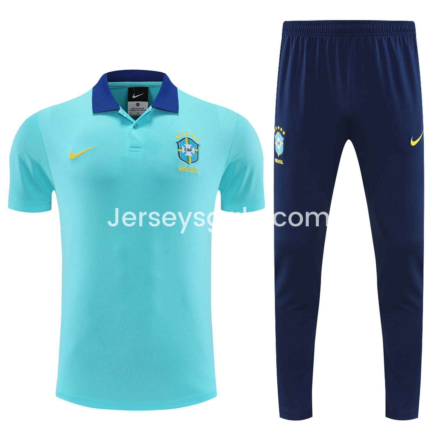 Brazil 25-26 POLO Short-Sleeve Training Set - Blue Top and Deep Blue Pants - SOCCERDEALSHOP