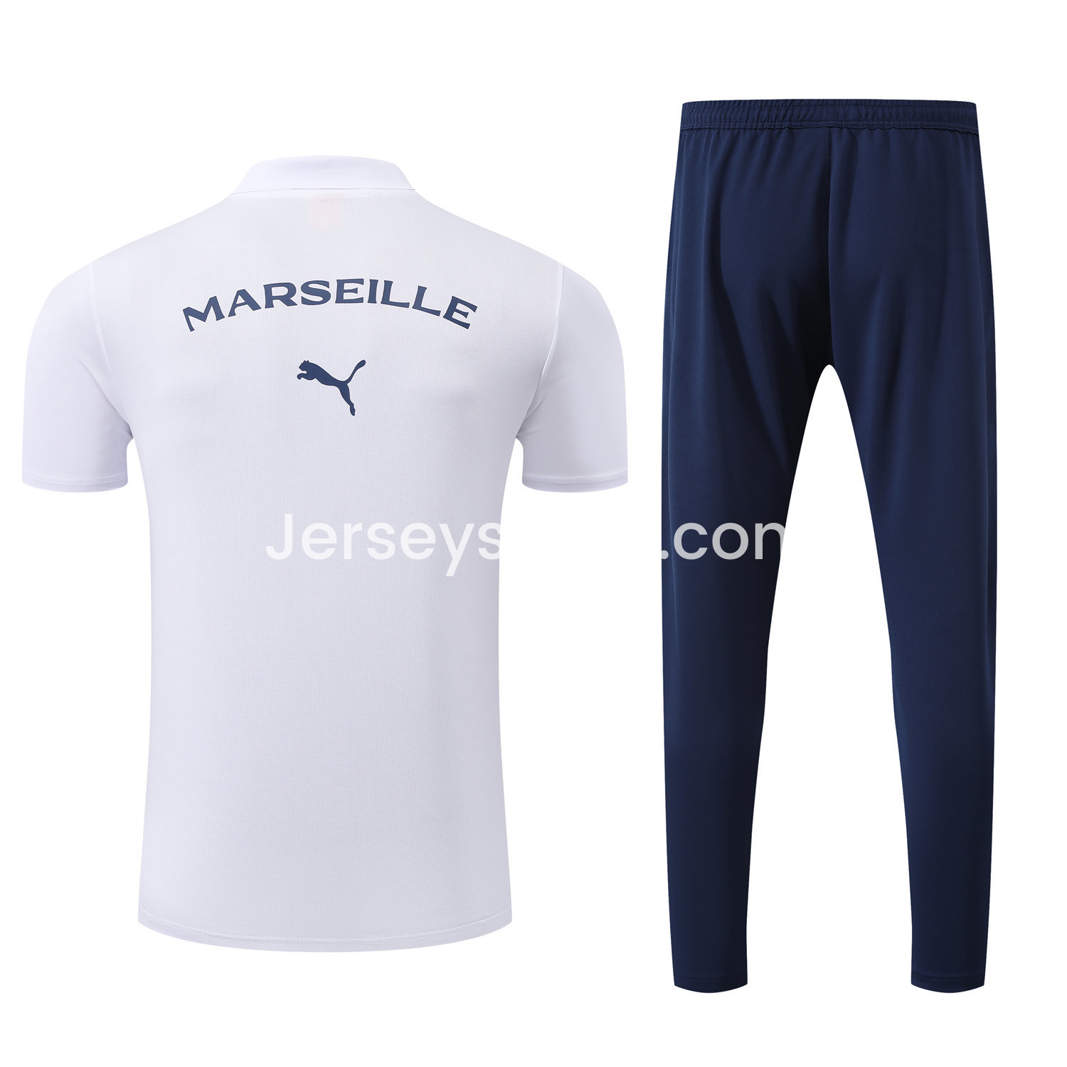 Marseille 25-26 POLO Short-Sleeve Training Set - White Top and Deep Blue Pants - SOCCERDEALSHOP