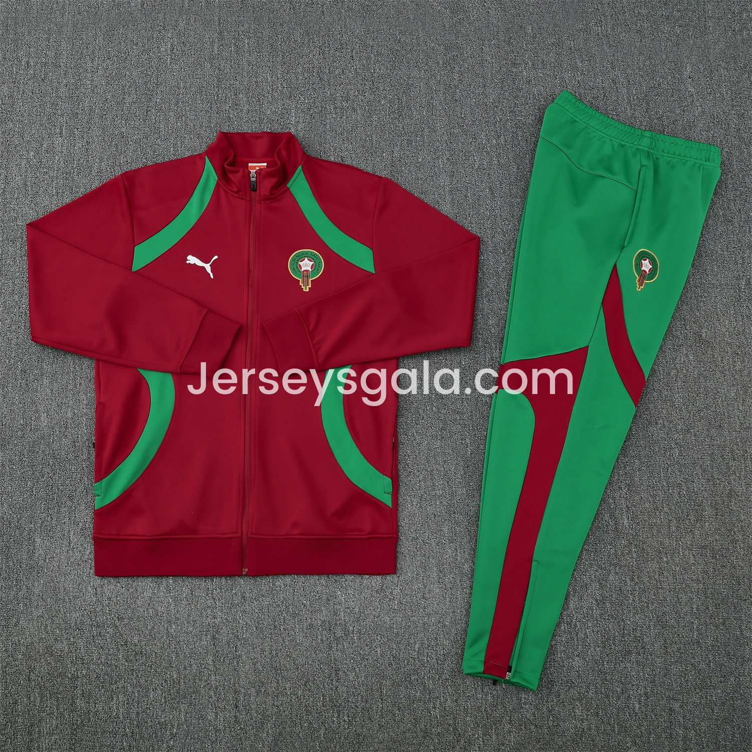 Morocco 25-26 Jacket Training Tracksuit - Red Jackets & Green Pants - SOCCERDEALSHOP