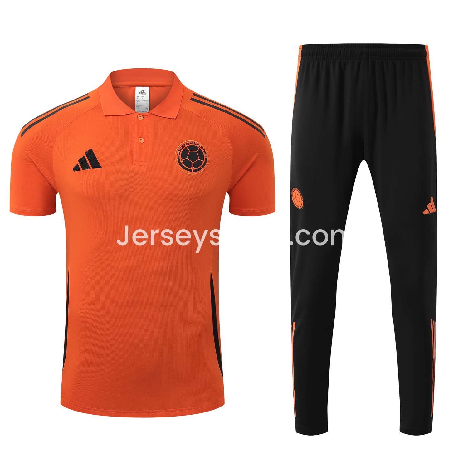Colombia 25-26 POLO Short-Sleeve Training Set - Orange Top and Black Pants - SOCCERDEALSHOP