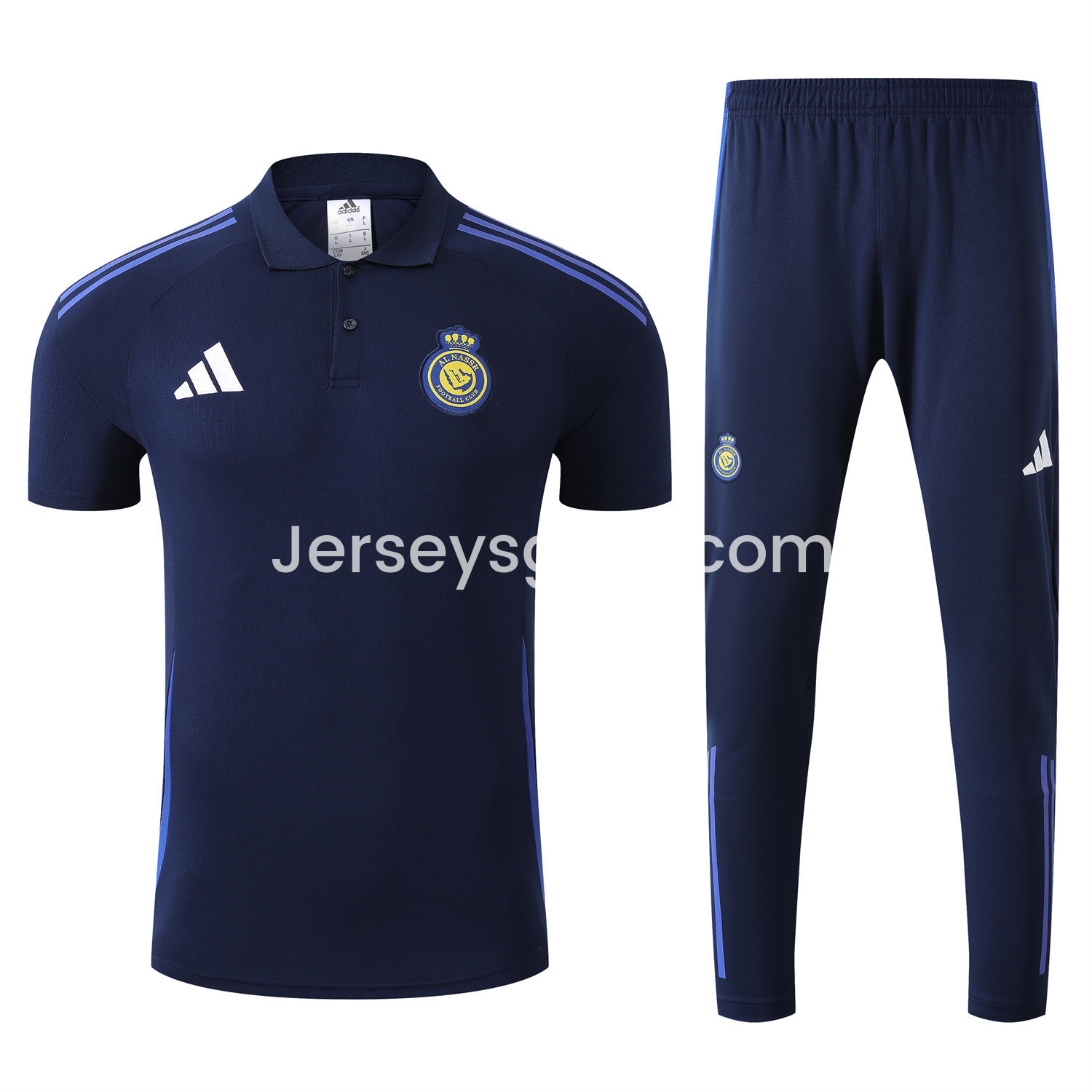 Al Nassr Riyadh Victory 25-26 POLO Short-Sleeve Training Set - Deep Blue Top and Pants - SOCCERDEALSHOP